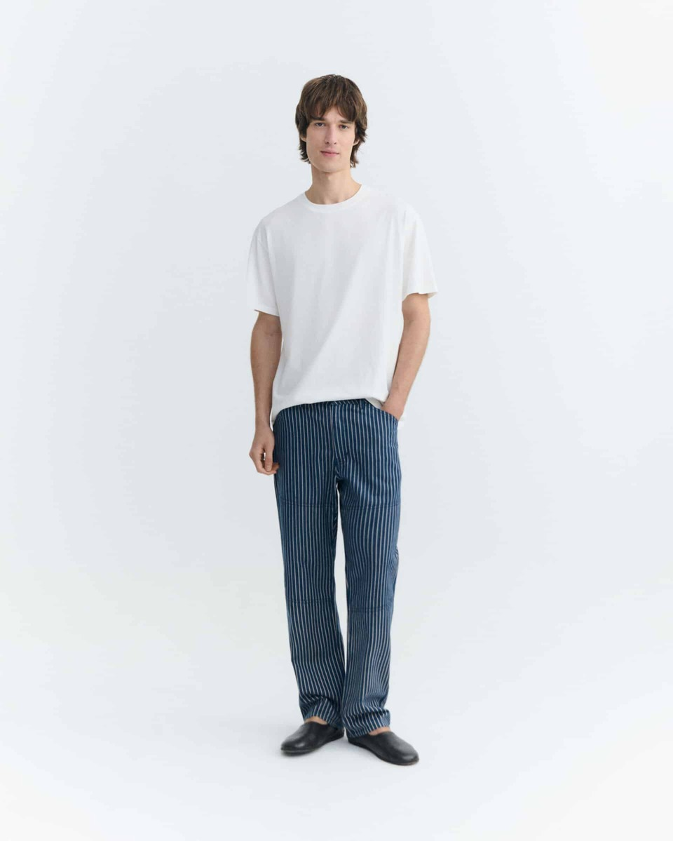 thinking mu homme pantalon railway stripes stan bleu coton bio l armoire poethique 2