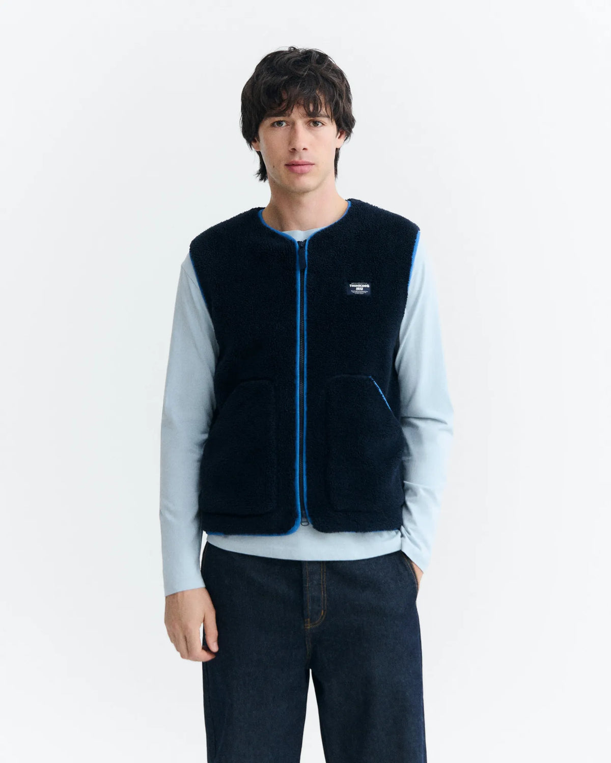 thinking mu veste polaire sans manches en polyester recycle troy bleu marine l armoire poethique