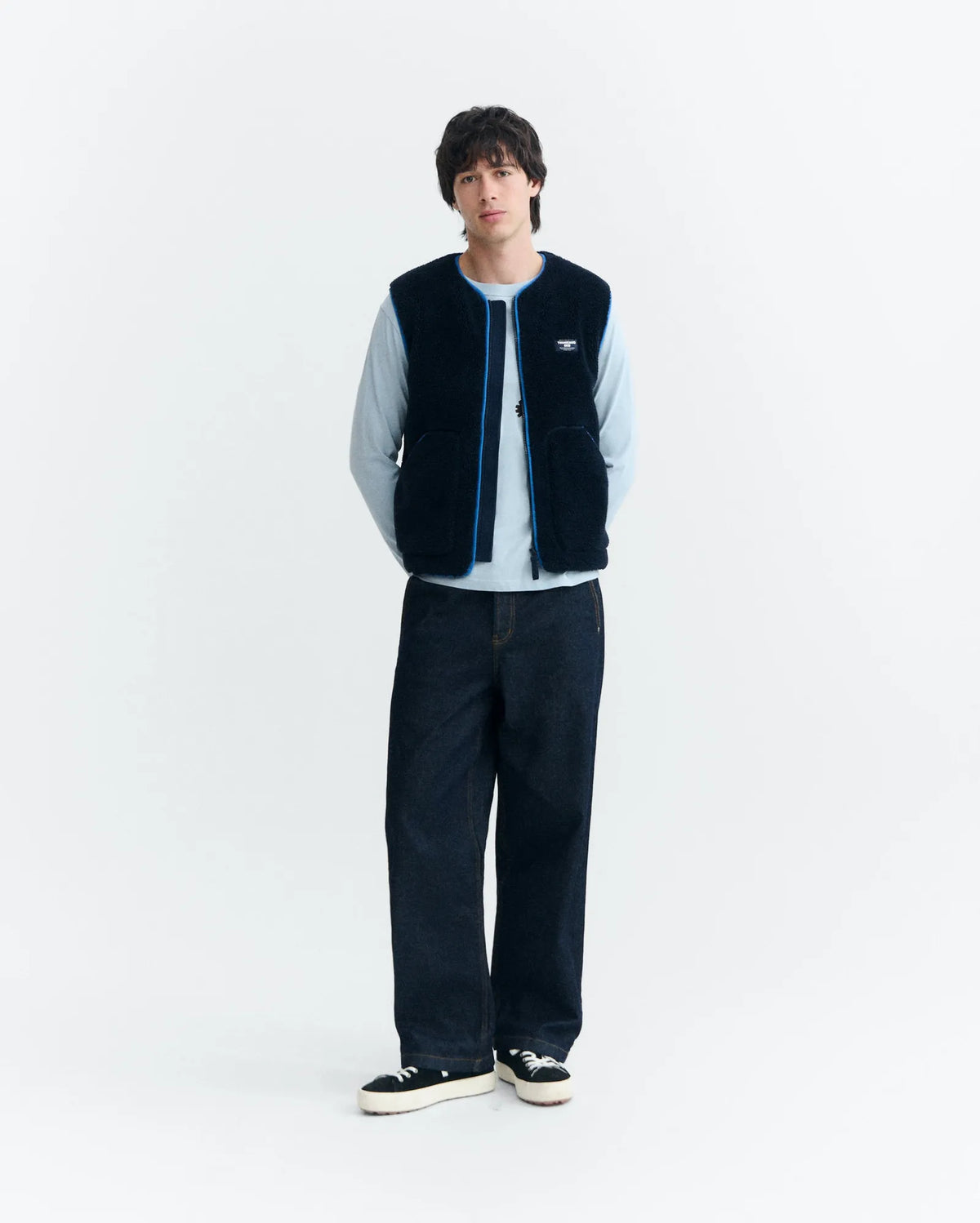 thinking mu veste polaire sans manches en polyester recycle troy bleu marine l armoire poethique