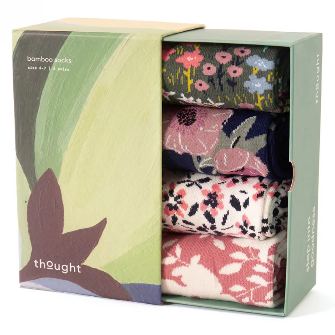 thought femme chaussette coffret florals viscose bambou rose multicolore l armoire poethique 1