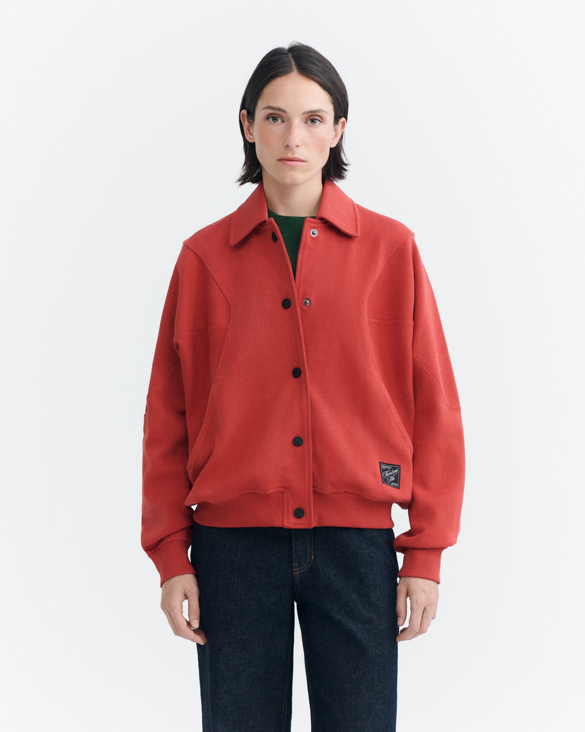 veste boutonne sweat en coton bio maisie rouge ple thinking mu femme veste sweat boutone maisie coton bio rouge l armoire poethique 1