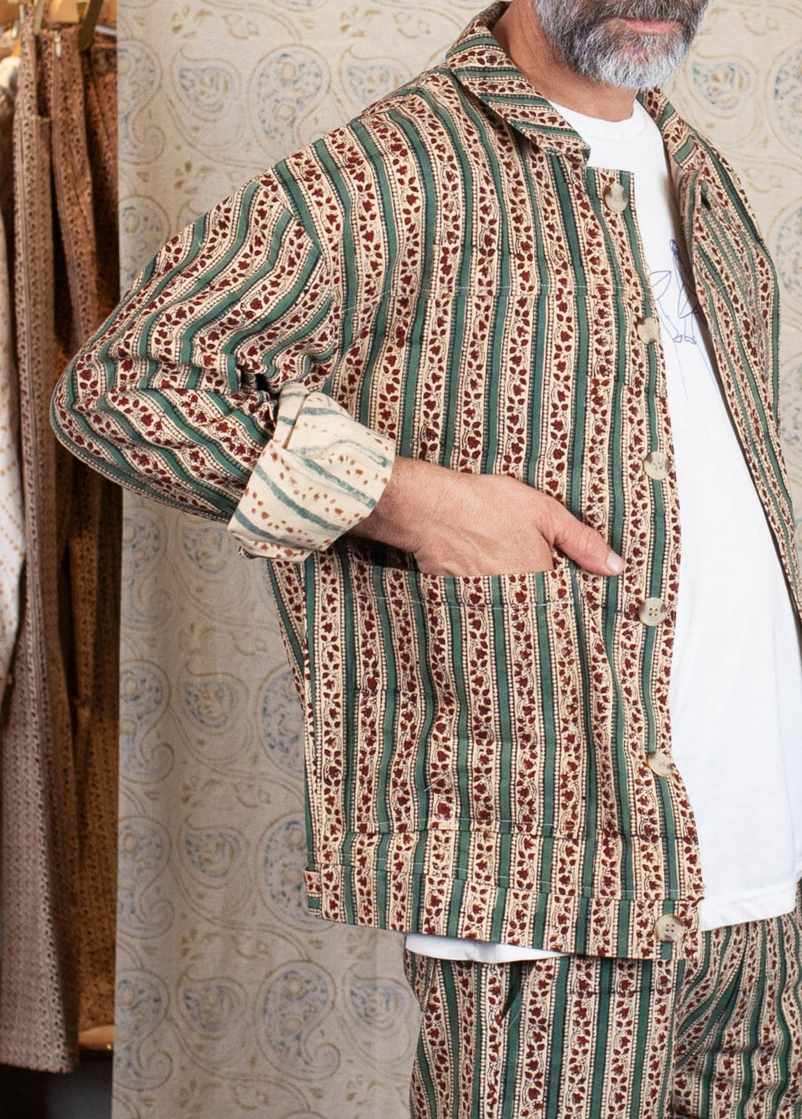 veste skanda en coton bio jasmin vert et bordeaux azaadi homme veste skanda jasmin denim bio l armoire poethique 2