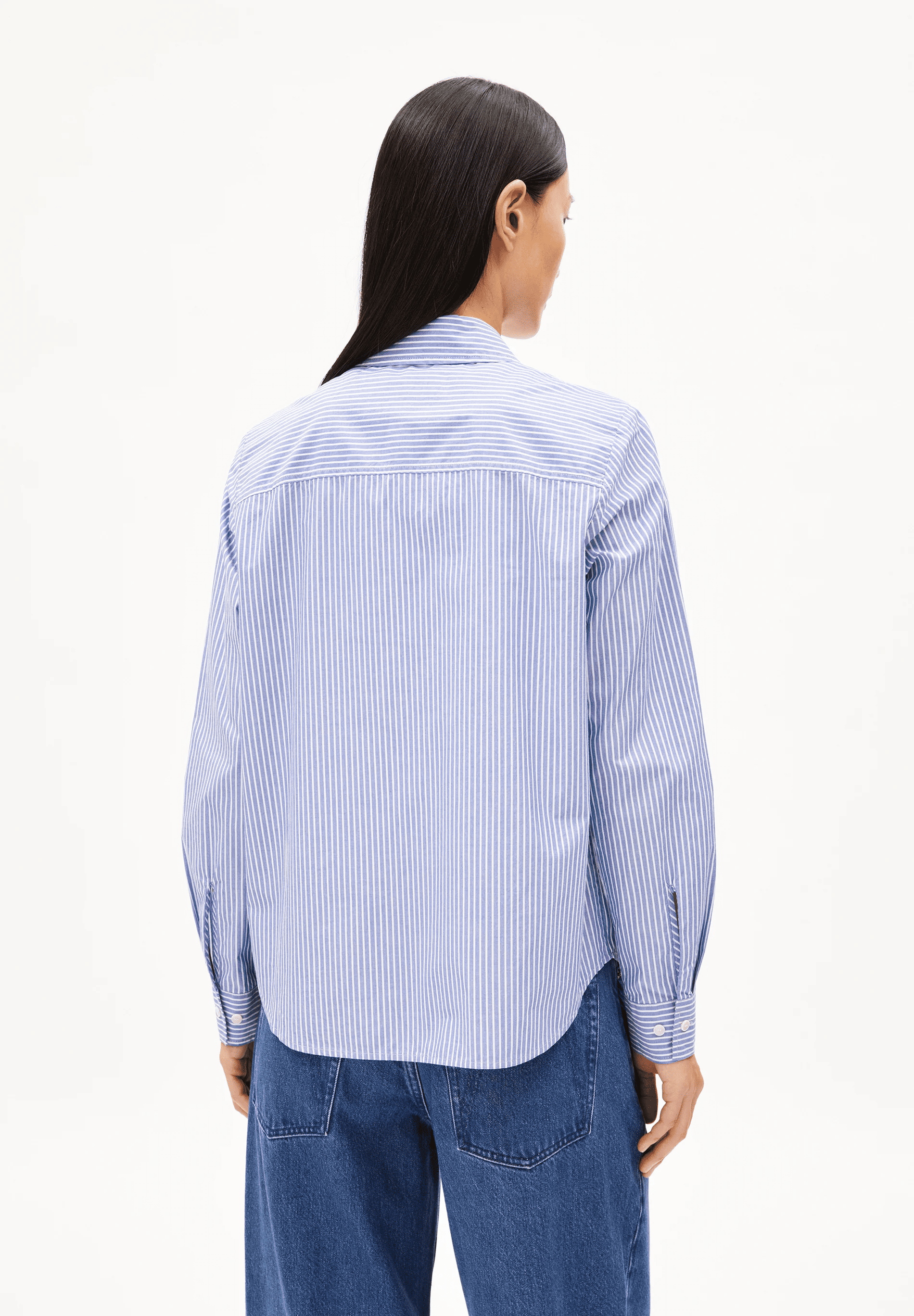 armedangels femme blouse louilaa striped coton bio blanc bleu l armoire poethique  2 