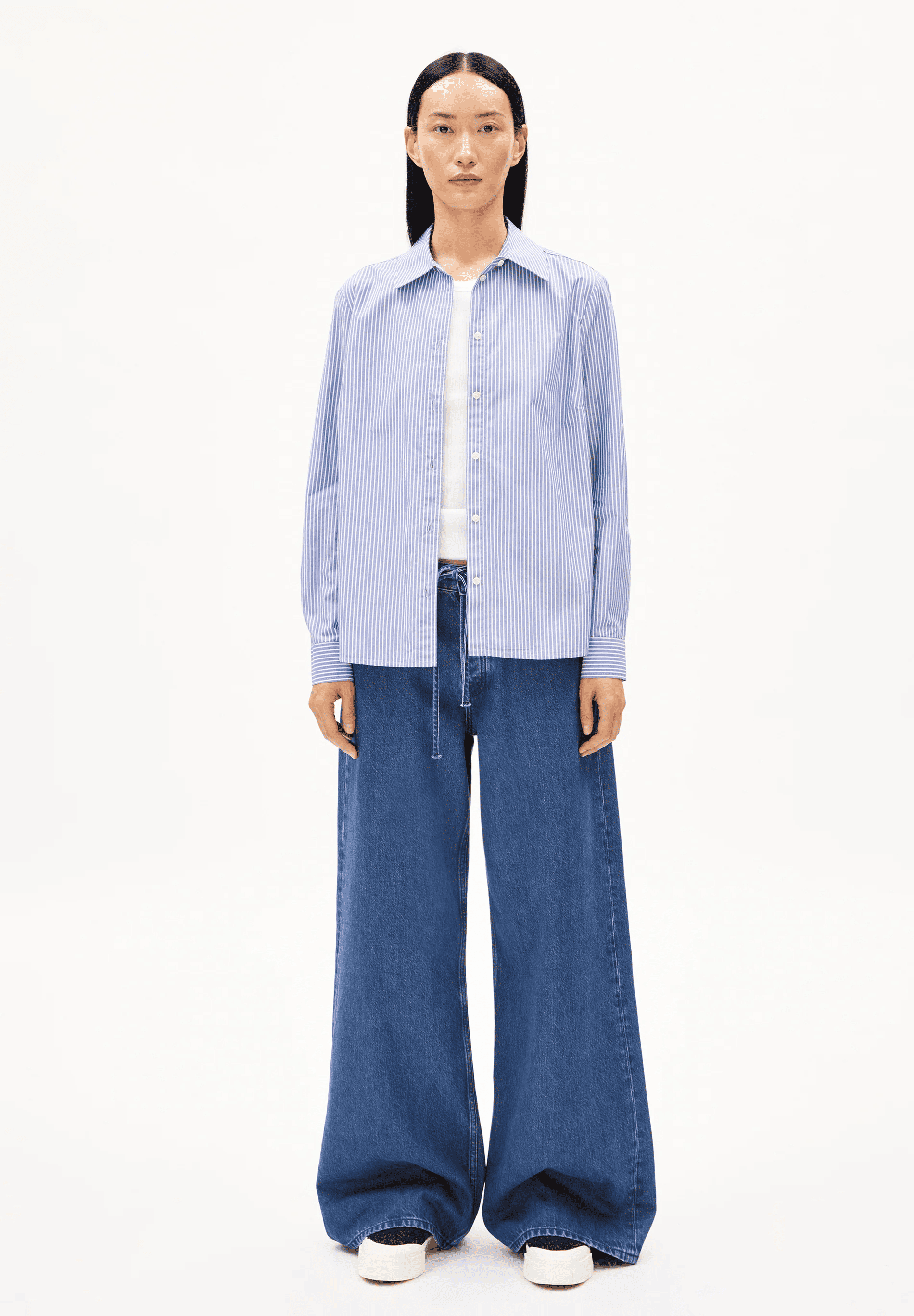 armedangels femme blouse louilaa striped coton bio blanc bleu l armoire poethique  5 