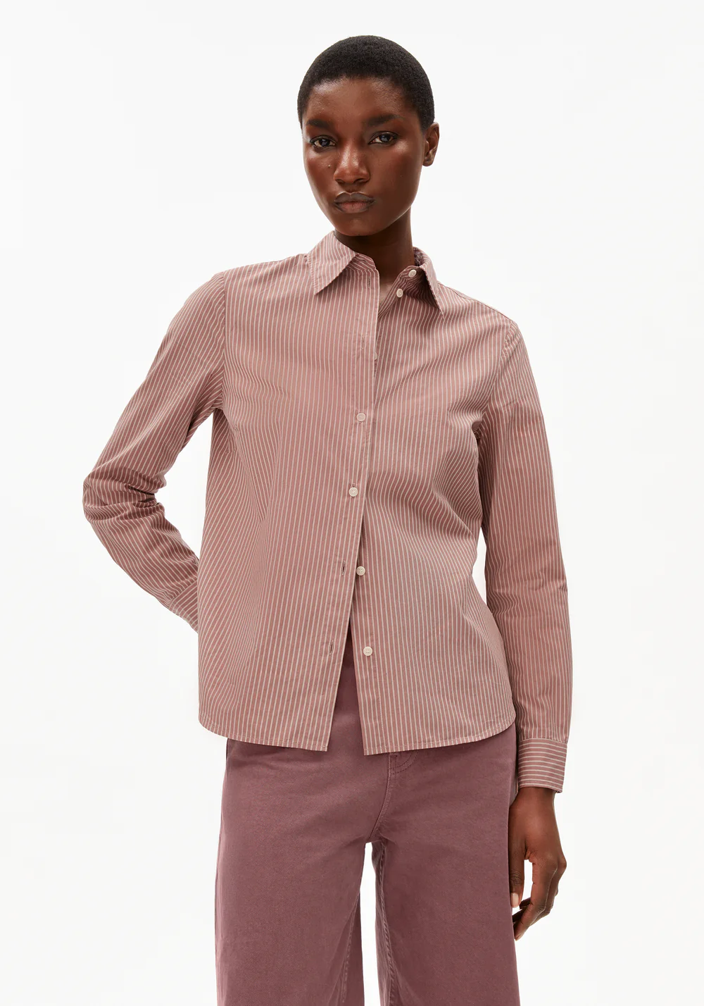 armedangels femme blouse louilaa striped coton bio blanc rose l armoire poethique  1 
