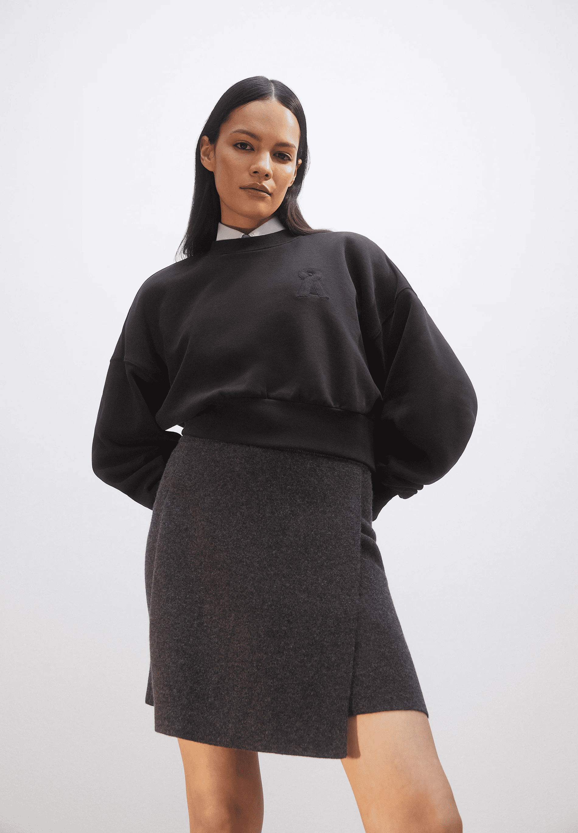 armedangels femme jupe darlaa coton bio laine bio gris anthracite l armoire poethique  5 