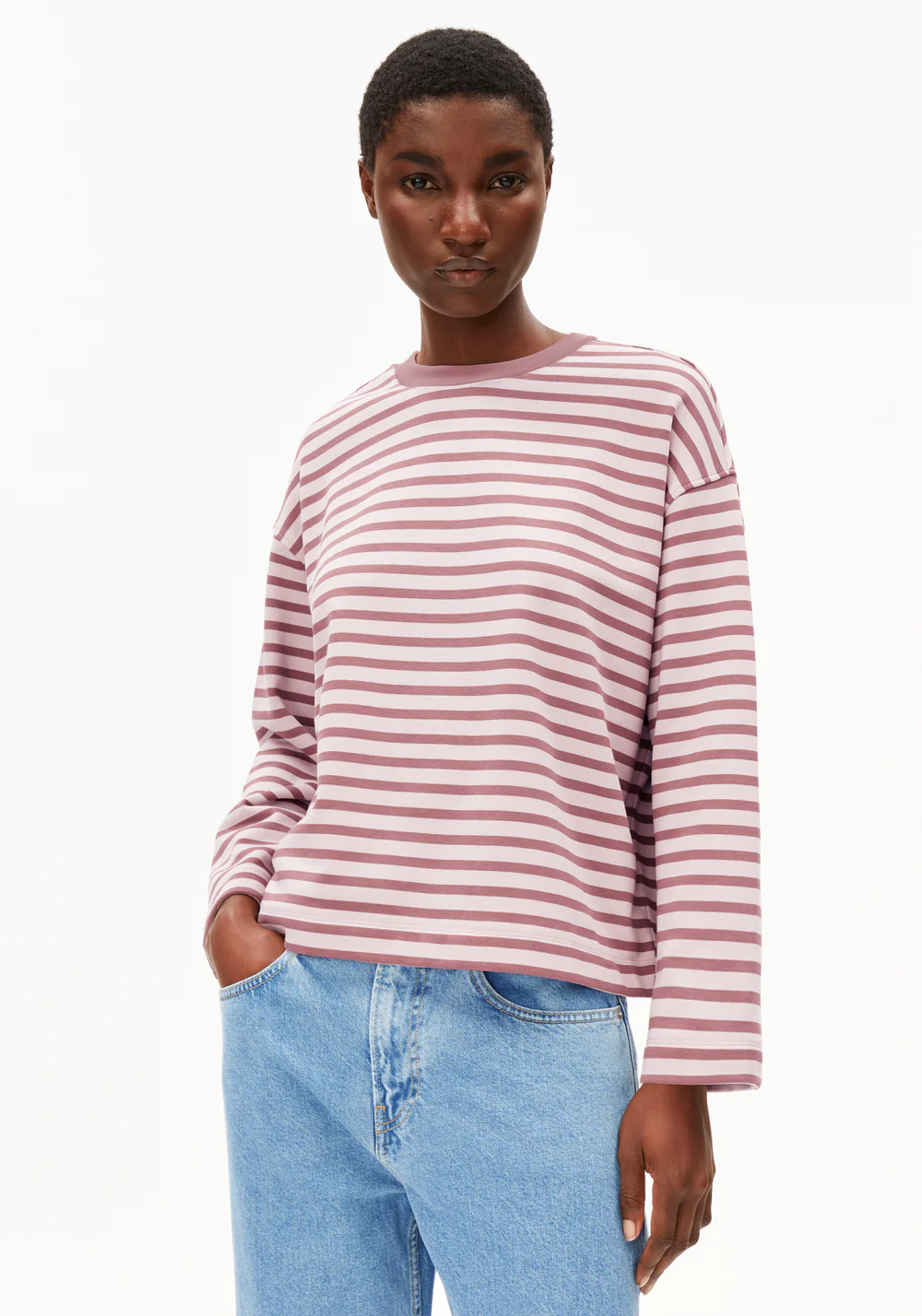armedangels femme mariniere frankaa maarlen stripe coton bio rose l armoire poethique  1 