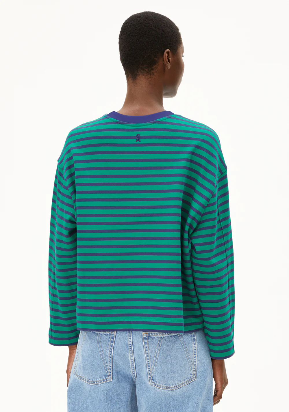 armedangels femme mariniere frankaa maarlen stripe coton bio vert bleu l armoire poethique  2 