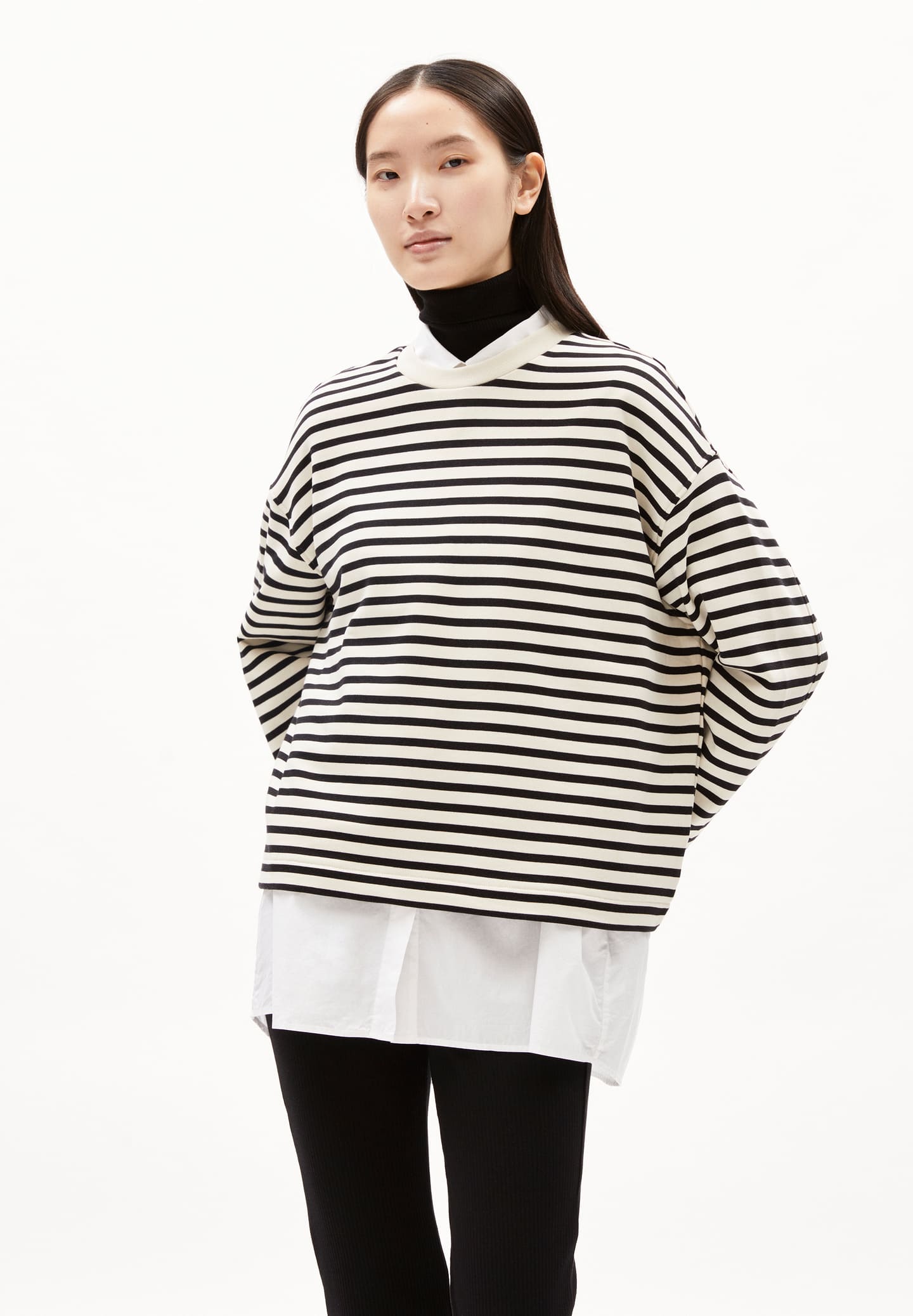 armedangels femme mariniere frankaa maarlen stripes coton bio noir l armoire poethique  1 