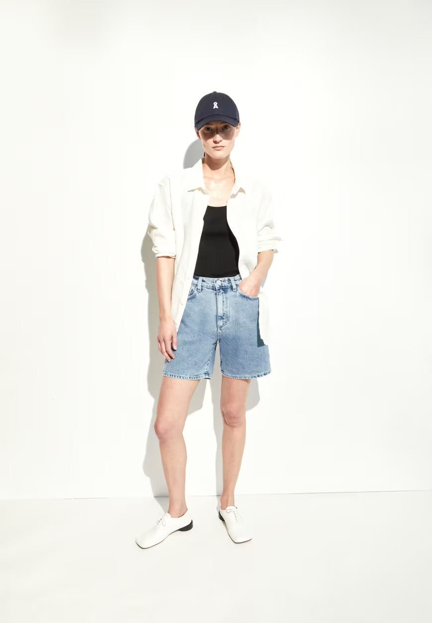 armedangels femme short jean sheaari coton recycle bleu l armoire poethique  3 
