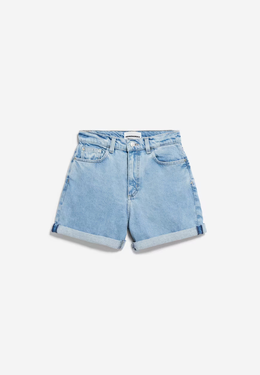 armedangels femme short jean sheaari coton recycle bleu l armoire poethique  5 