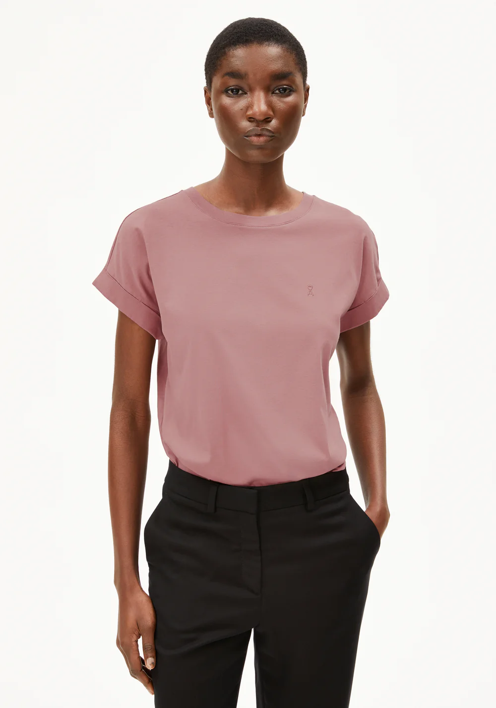 armedangels femme t shirt idaara coton bio rose l armoire poethique  1 