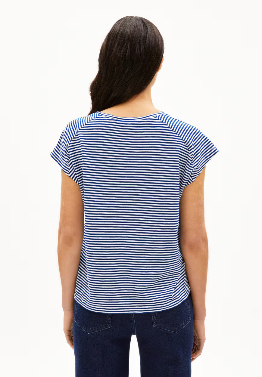 armedangels femme t shirt oneliaa lovely stripes coton bio bleu lapis creme l armoire poethique  2 