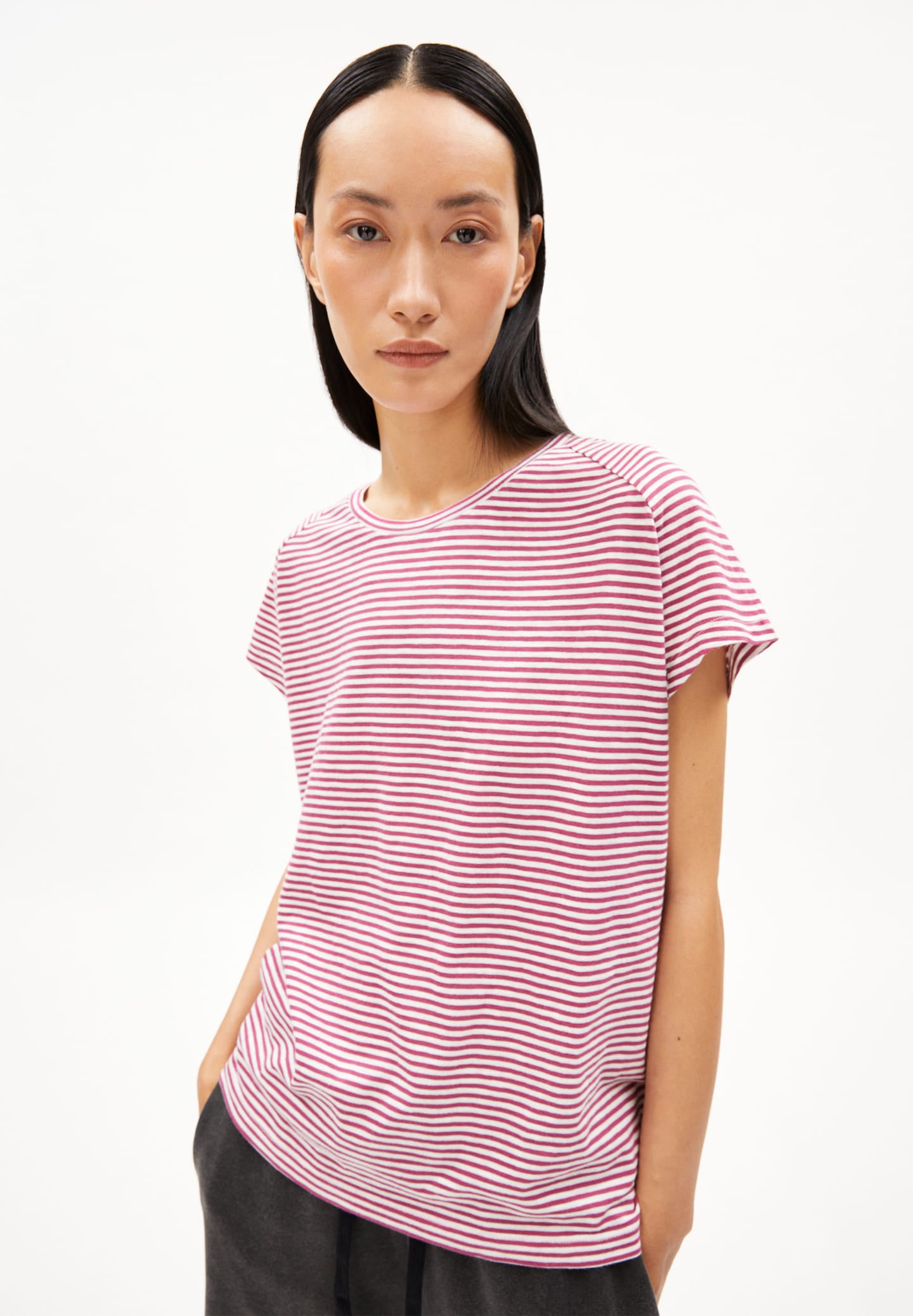 armedangels femme t shirt oneliaa lovely stripes coton bio rose l armoire poethique  1 