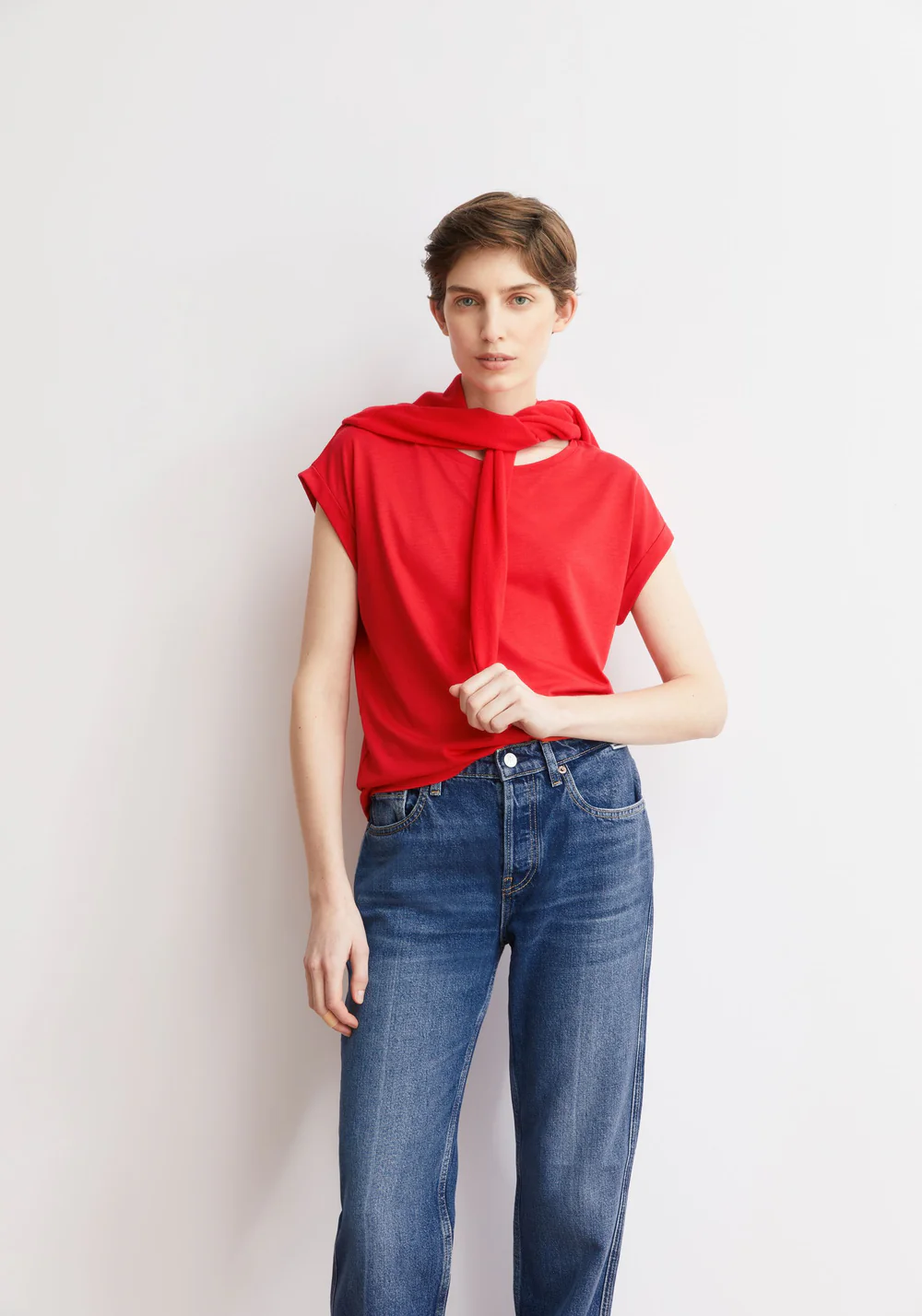 armedangels femme tee shirt jilaana tencel lyocell rouge l armoire poethique  3 