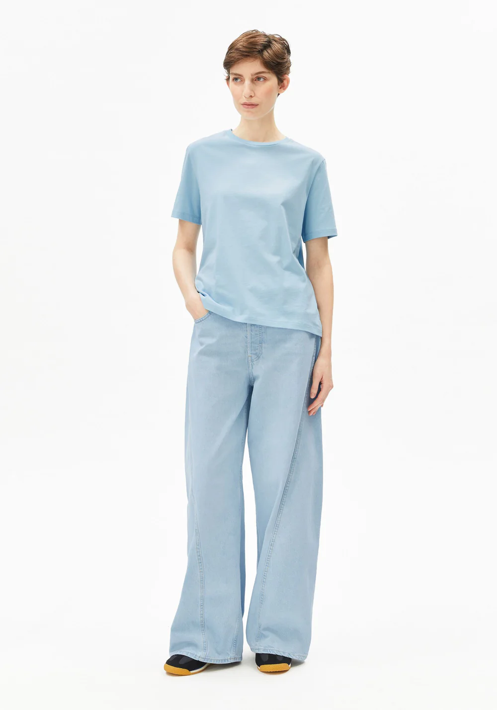 armedangels femme tee shirt lualaa coton bio bleu clair l armoire poethique  5 