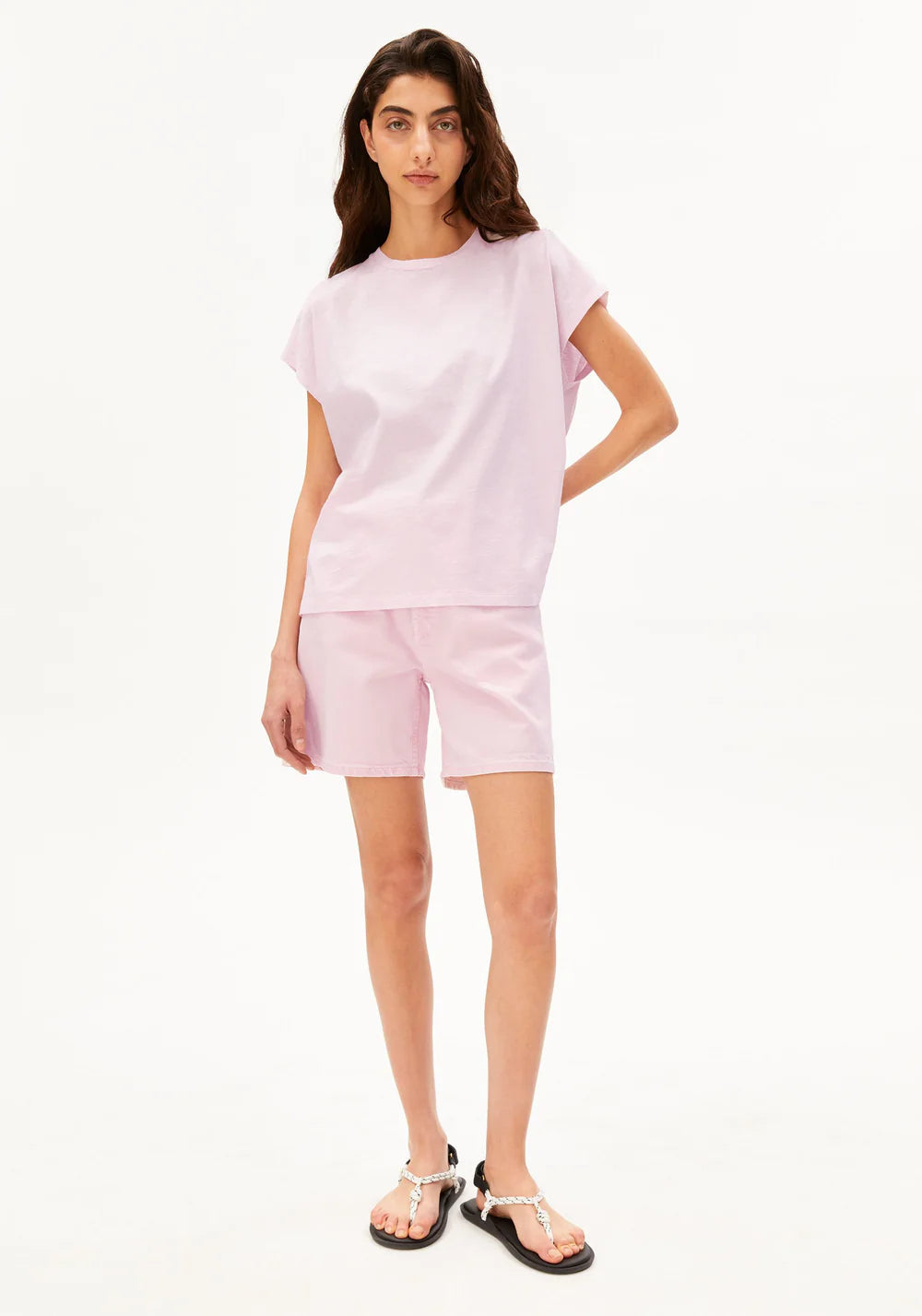 armedangels femme tee shirt slub jersey coton bio rose l armoire poethique  1 