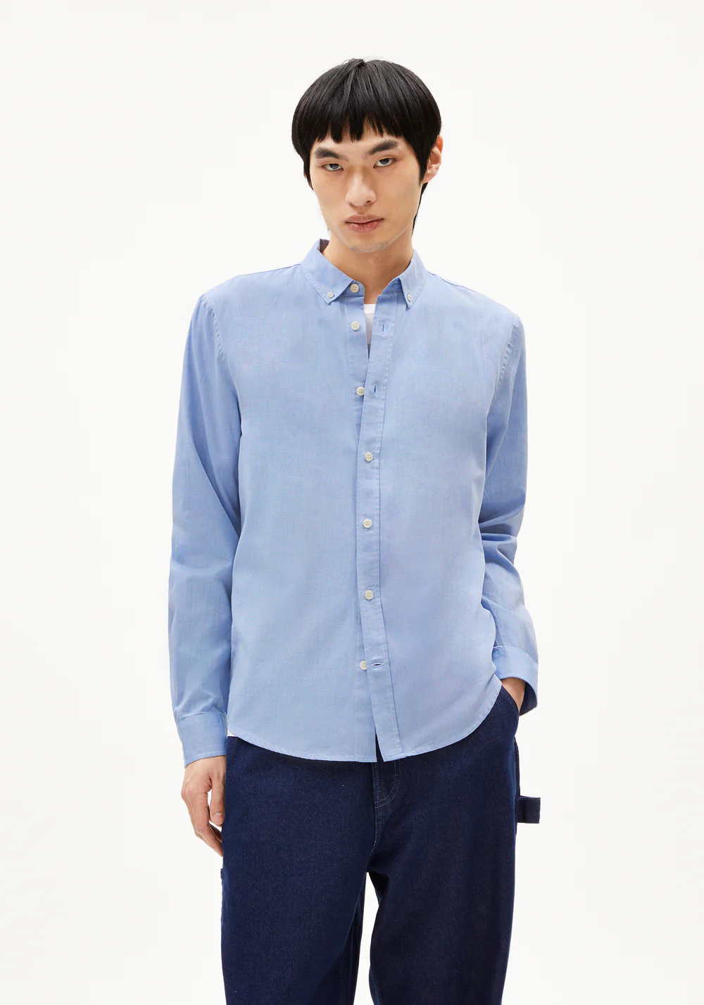 armedangels homme chemise quaasa coton bio bleu l armoire poethique  1 