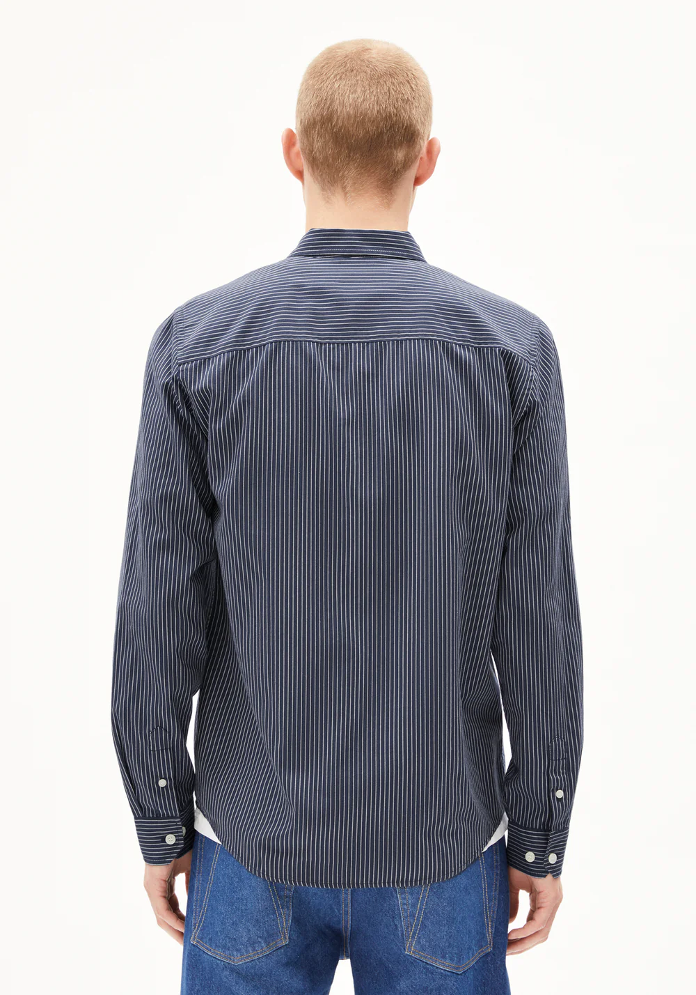 armedangels homme chemise quaasa coton bio bleu marine raye blanc l armoire poethique  2 
