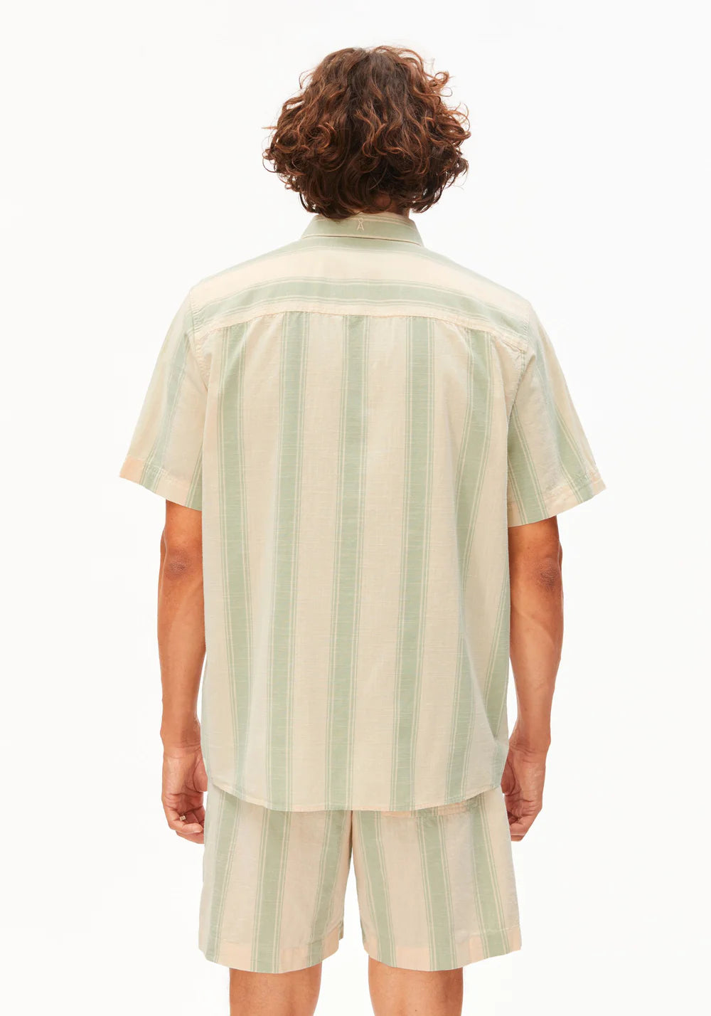 armedangels homme chemise rayee coton bio lin ecru vert l armoire poethique  3 
