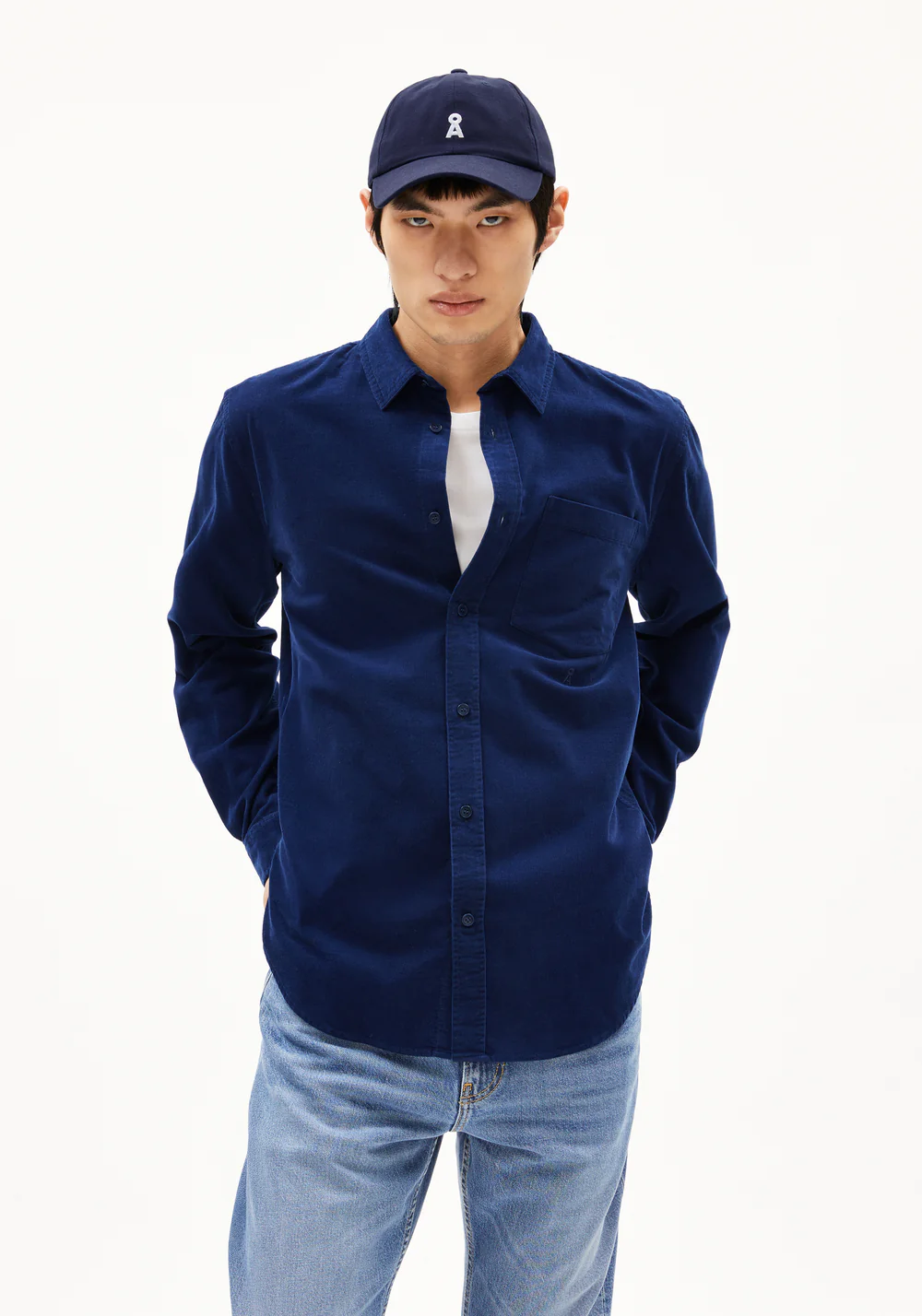 armedangels homme chemise saamy denim coton bio bleu jean l armoire poethique  1 