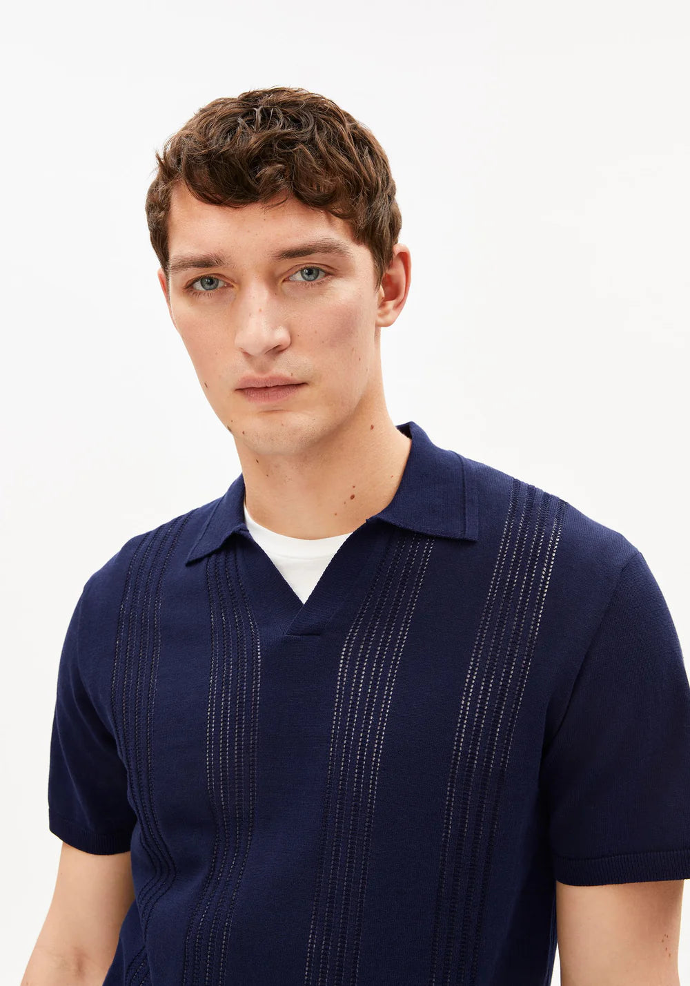 armedangels homme polo maille coton bio bleu l armoire poethique  5 