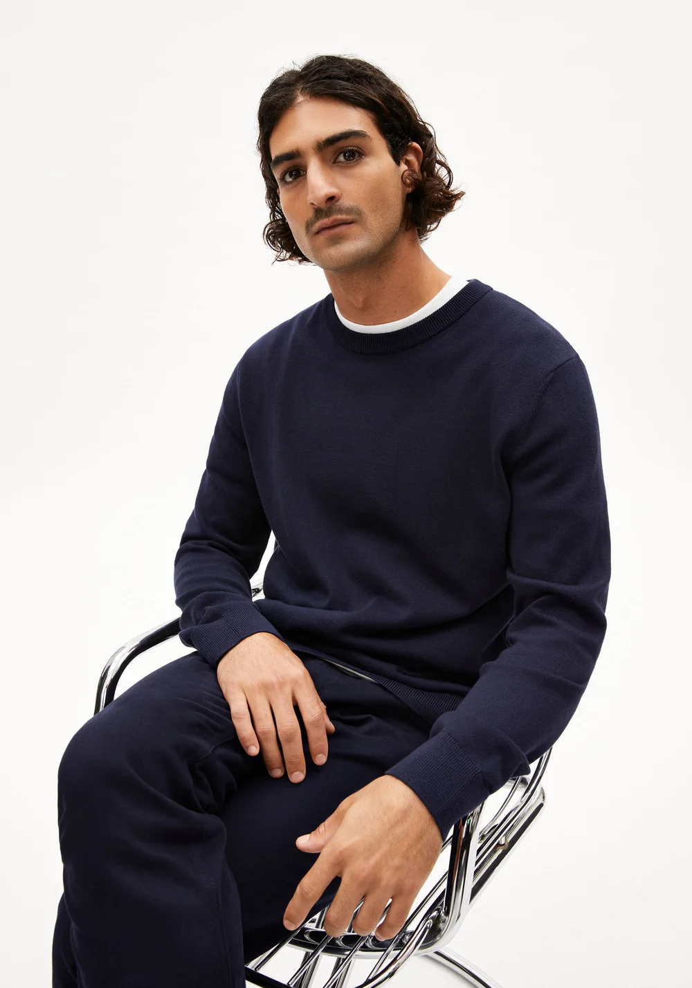 armedangels homme pull loukaa knit bleu marine l armoire poethique  3 