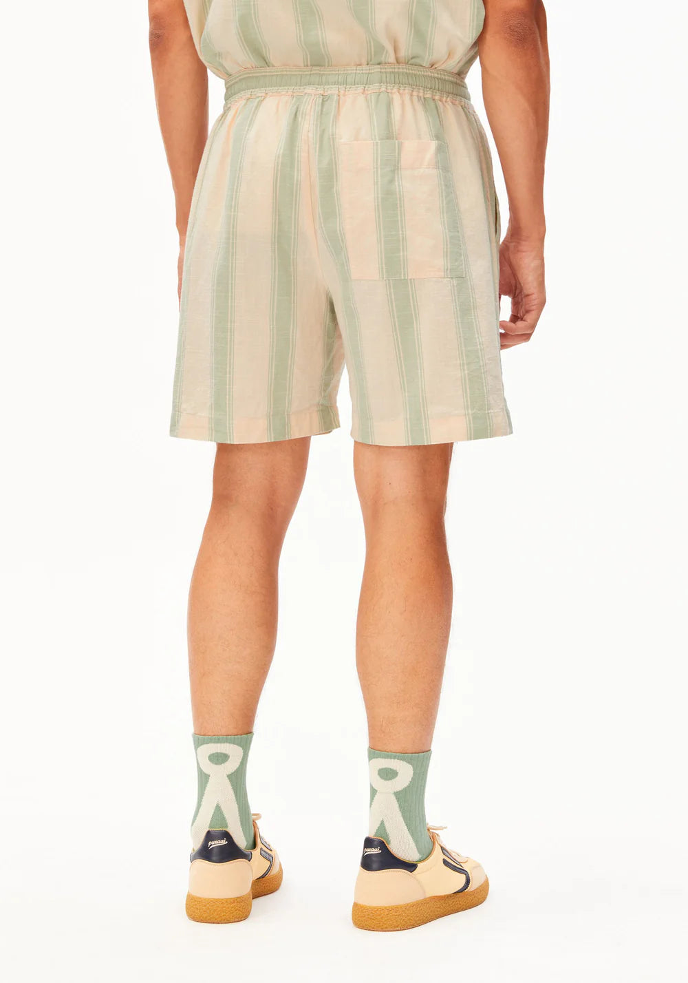 armedangels homme short raye coton bio lin ecru vert l armoire poethique  3 