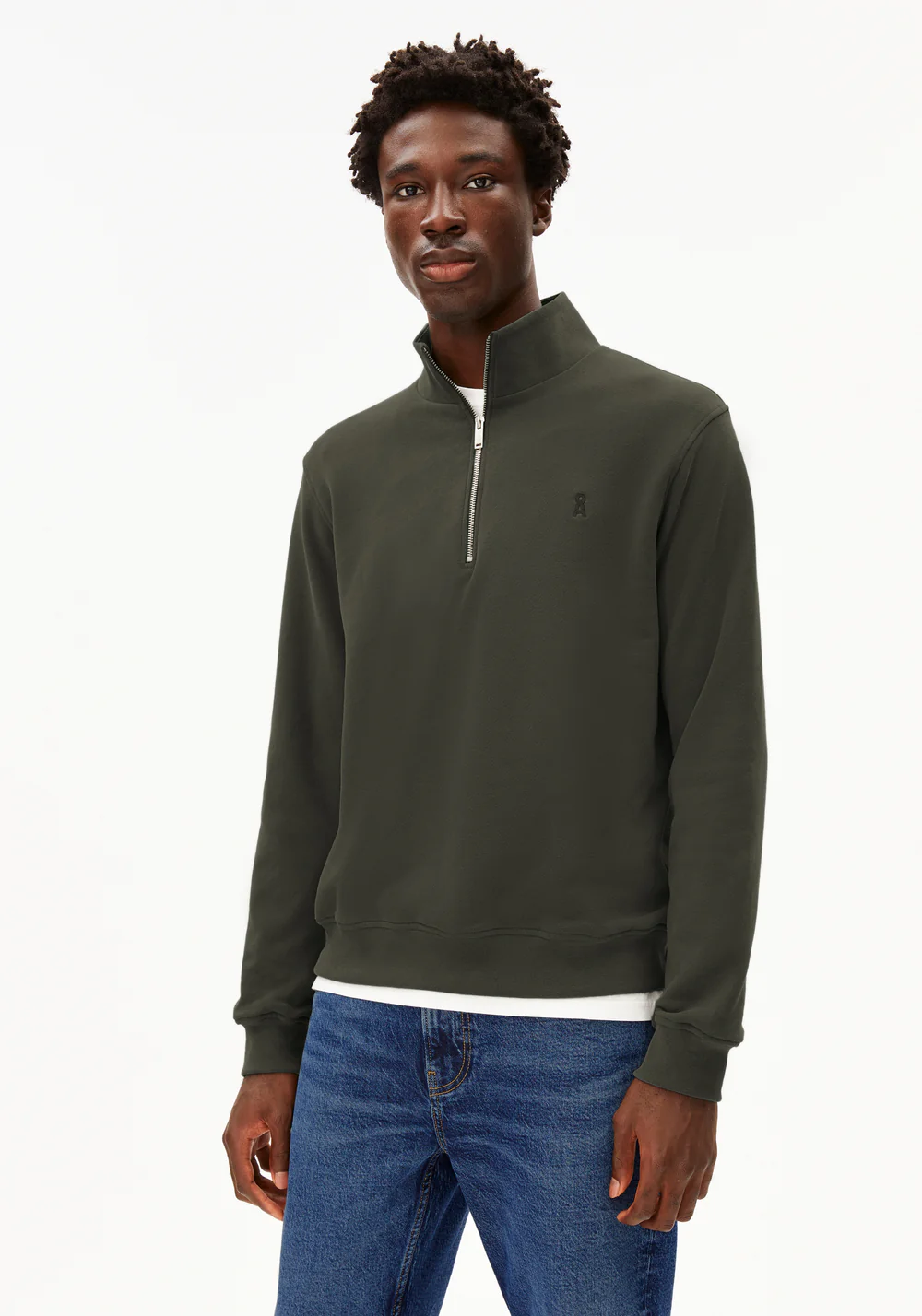 armedangels homme sweat camioneur waarlo fleece coton bio vert sapin l armoire poethique  1 