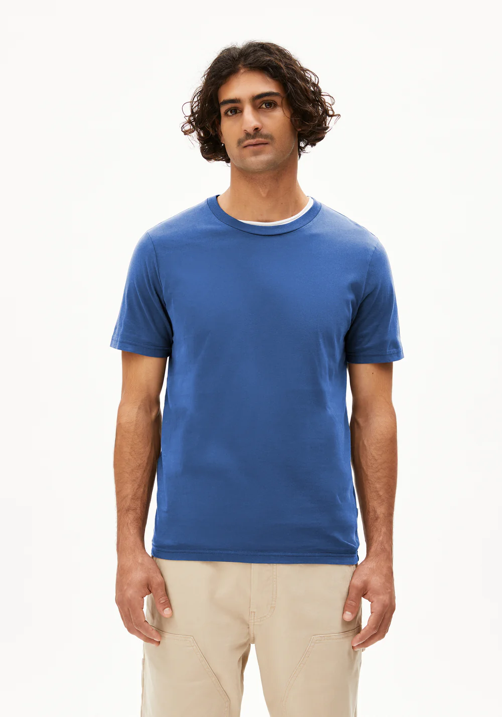 armedangels homme t shirt basique jaames coton bio bleu l armoire poethique  1 