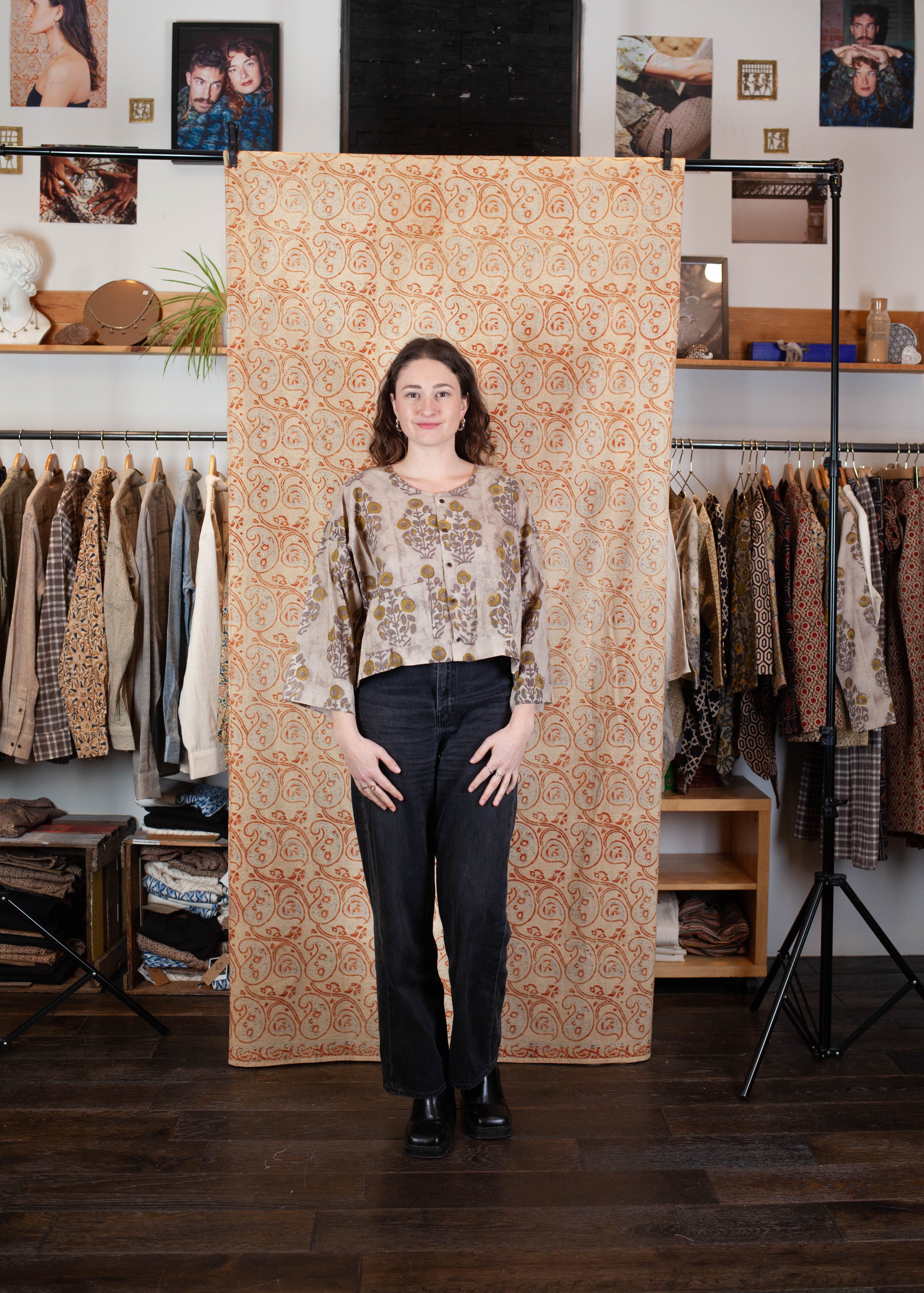 azaadi femme bolero cochin suryamukhi tournesol gris jaune coton bio l armoire poethique  1 