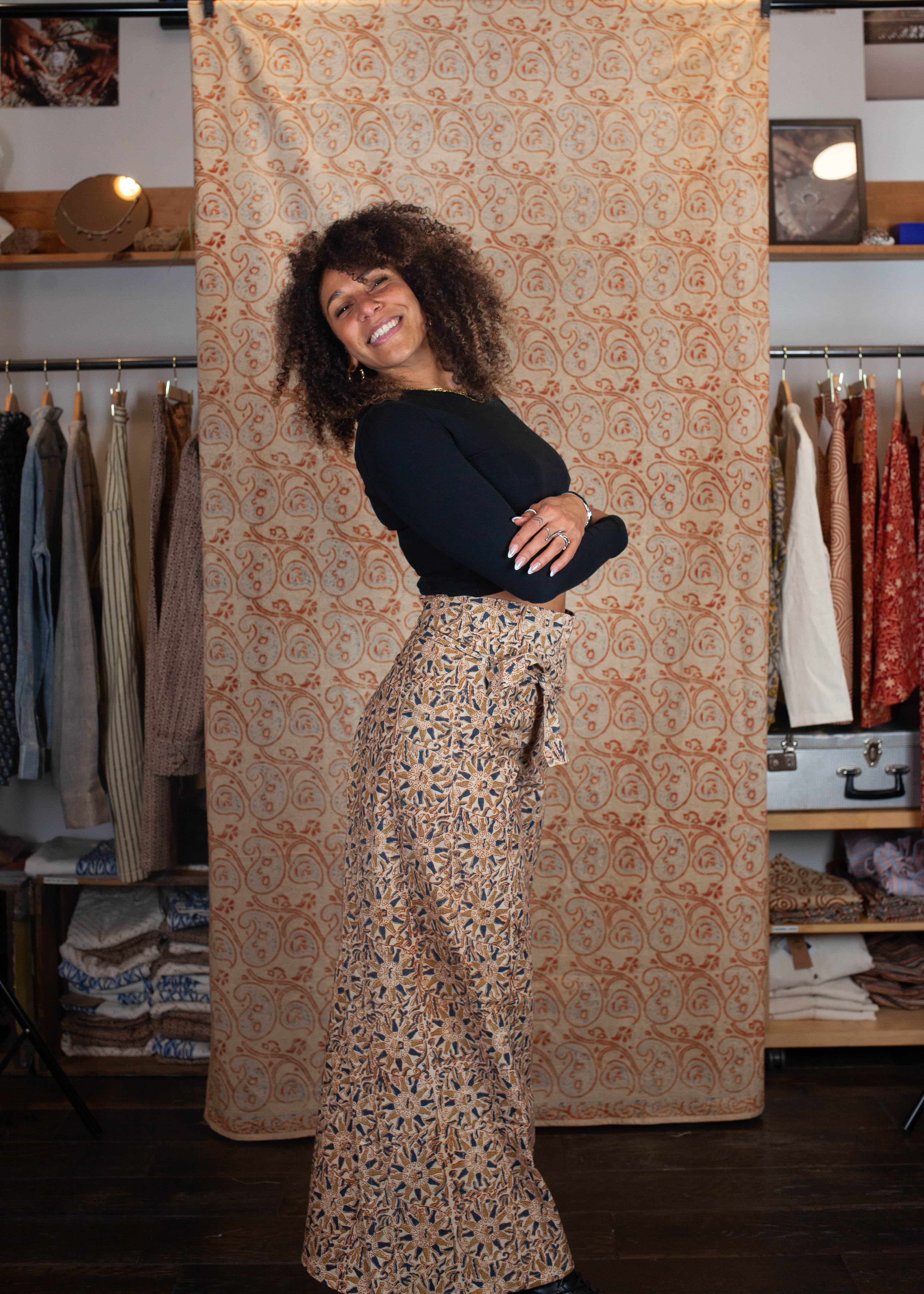 azaadi femme pantalon saraswati machalee poisson bleu vert ecru coton bio l armoire poethique  3 