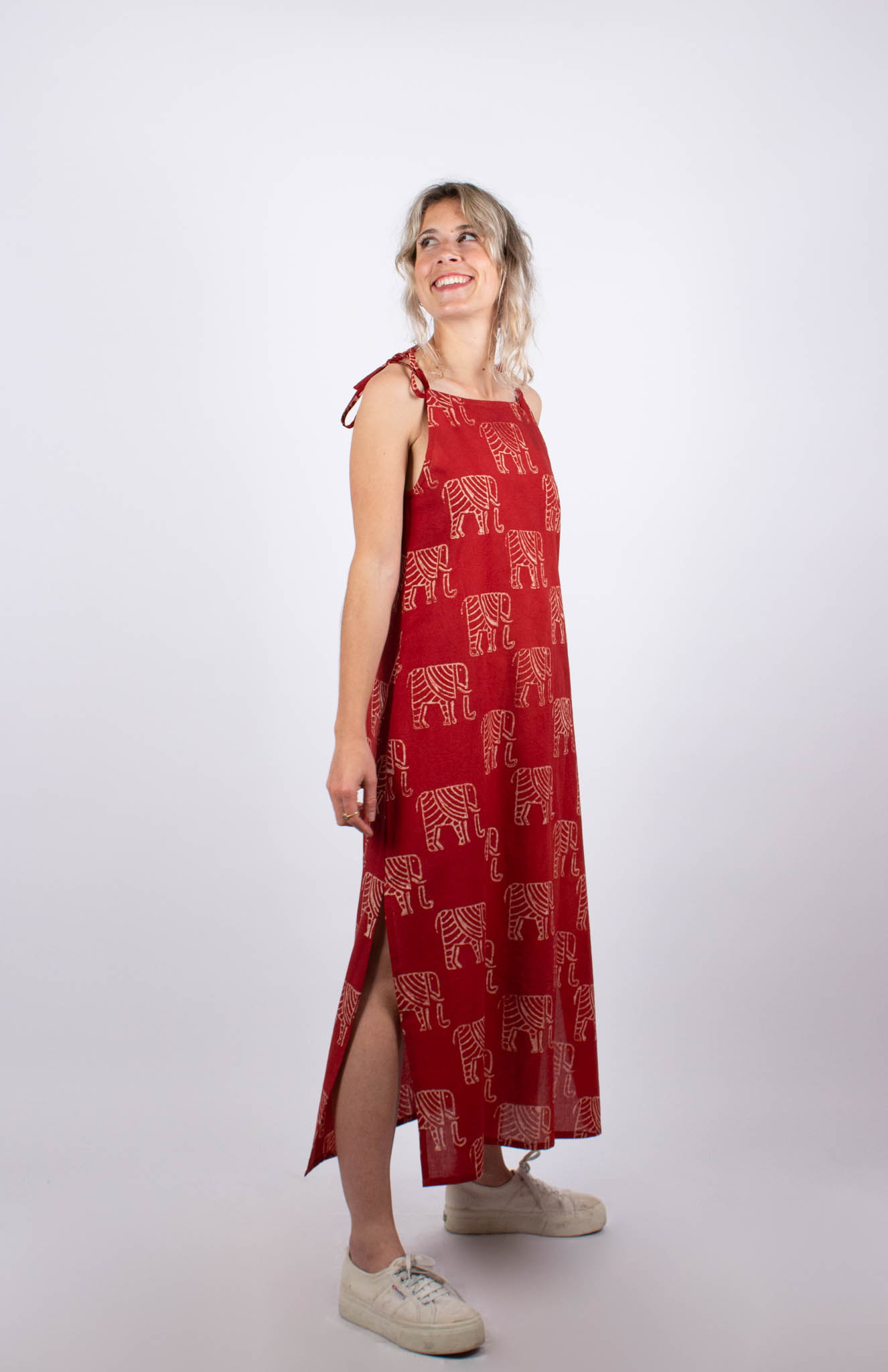 Robe Udupi en coton bio Ganesha · rouge et écru