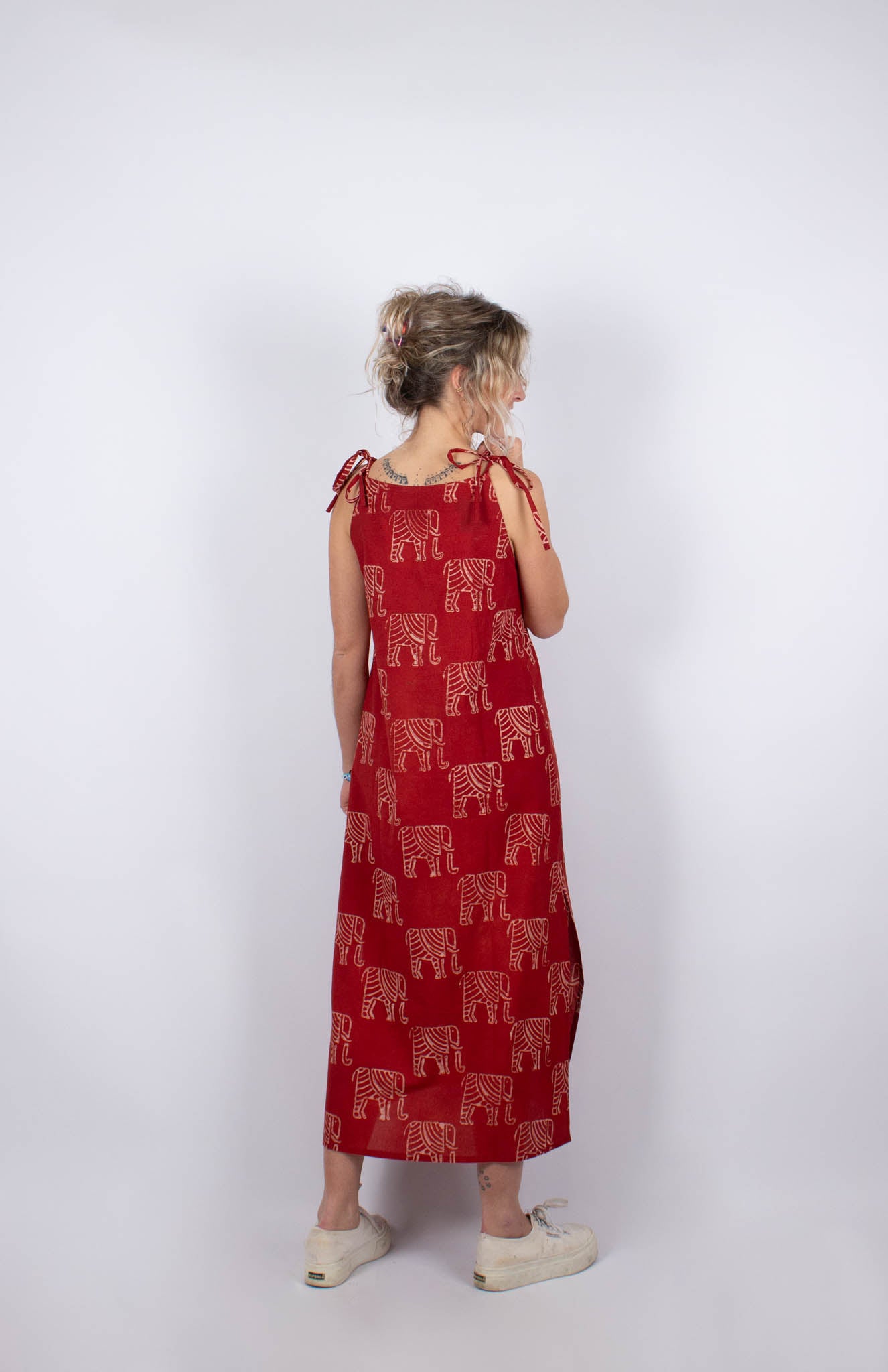 Robe Udupi en coton bio Ganesha · rouge et écru