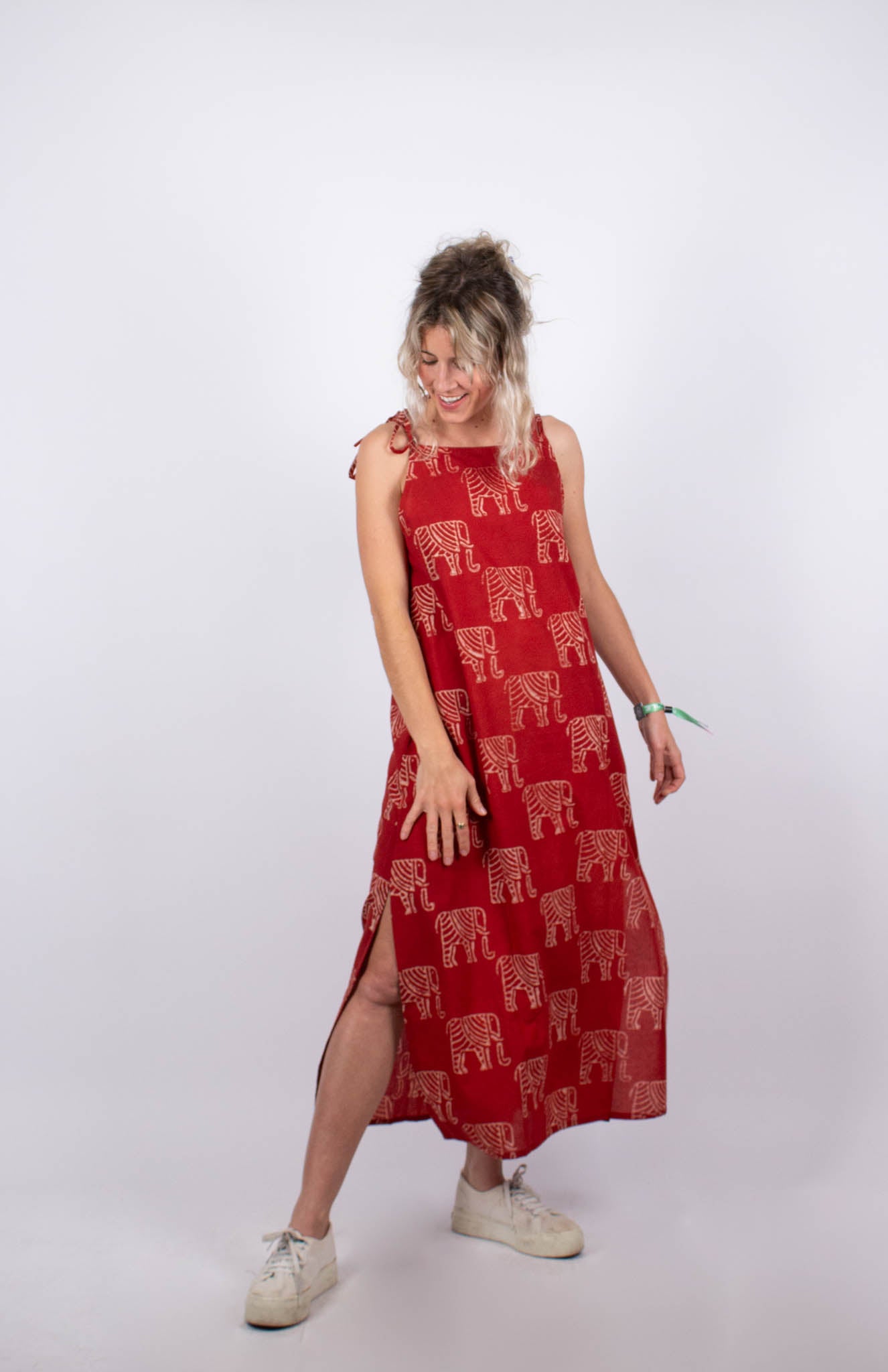 Robe Udupi en coton bio Ganesha · rouge et écru