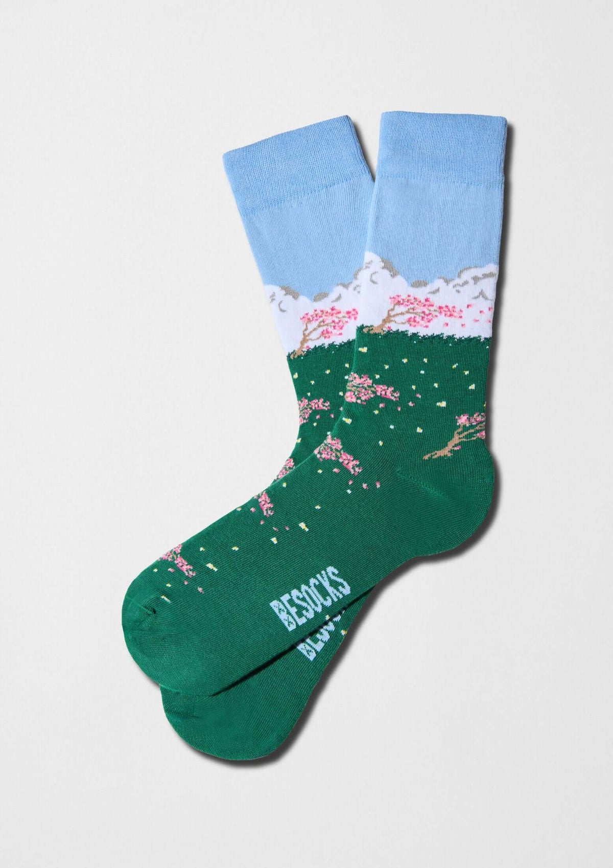 be socks unisexe chaussettes en coton bio cerisiers du japon vert bleu et rose l