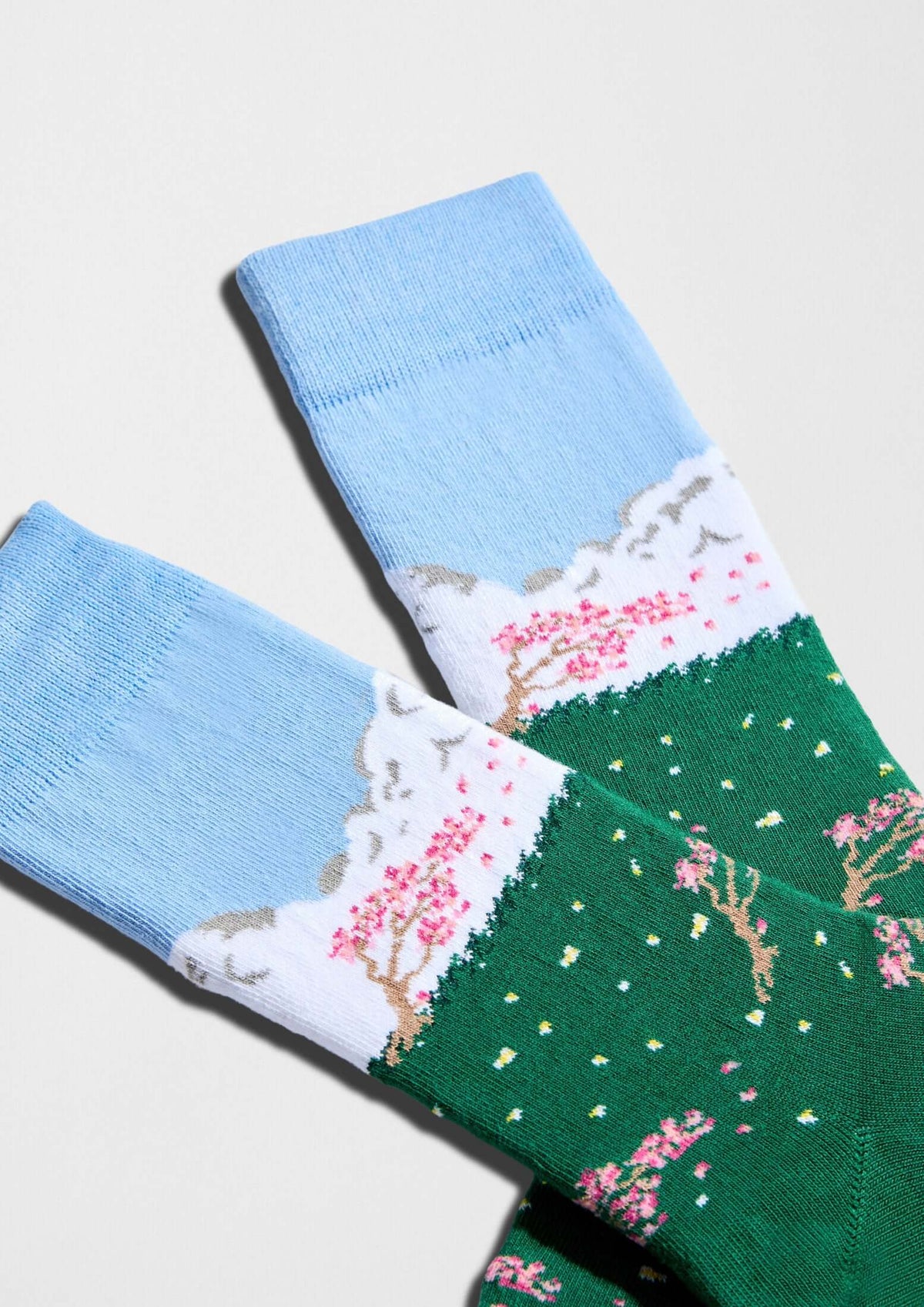 be socks unisexe chaussettes en coton bio cerisiers du japon vert bleu et rose l