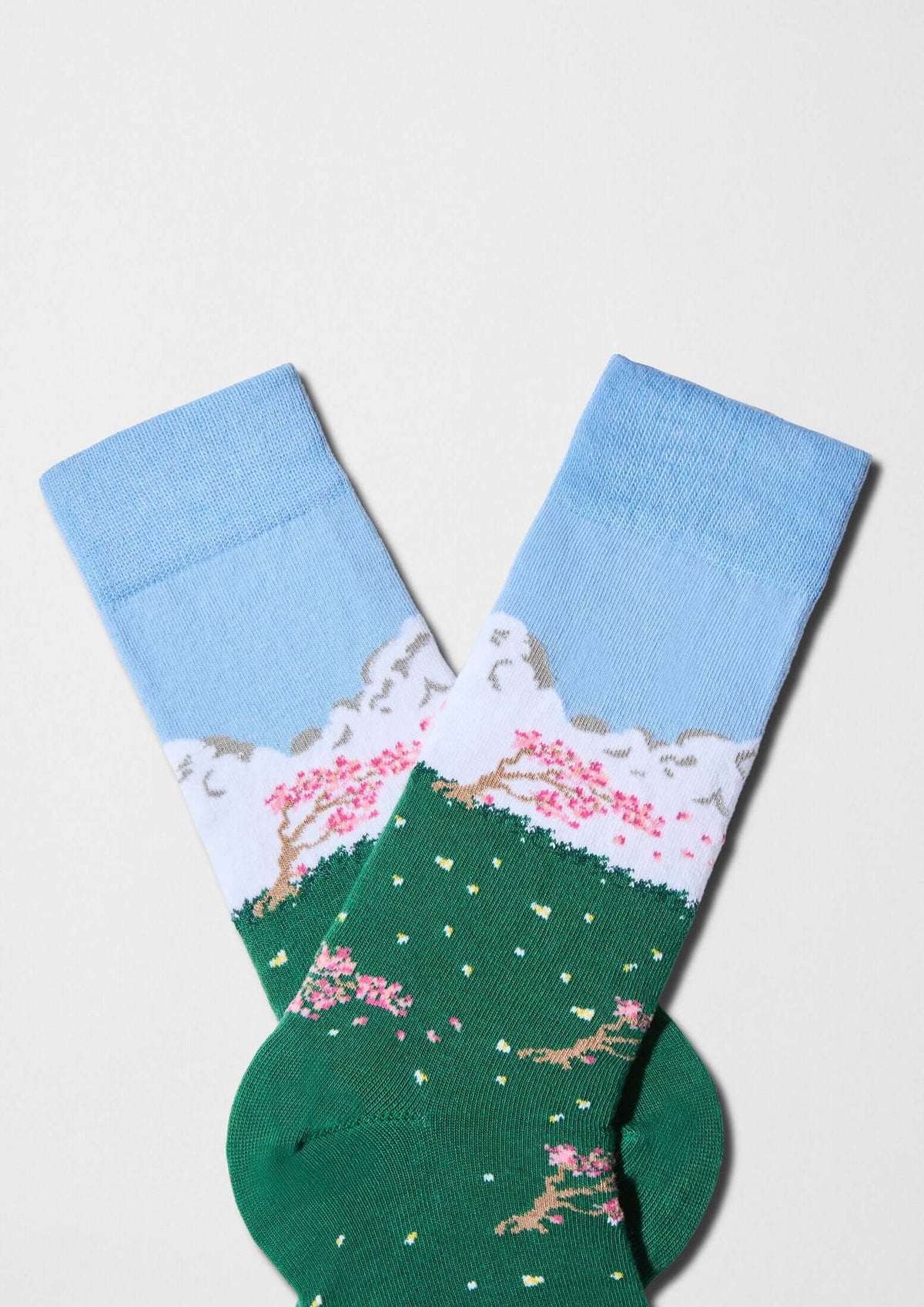 be socks unisexe chaussettes en coton bio cerisiers du japon vert bleu et rose l