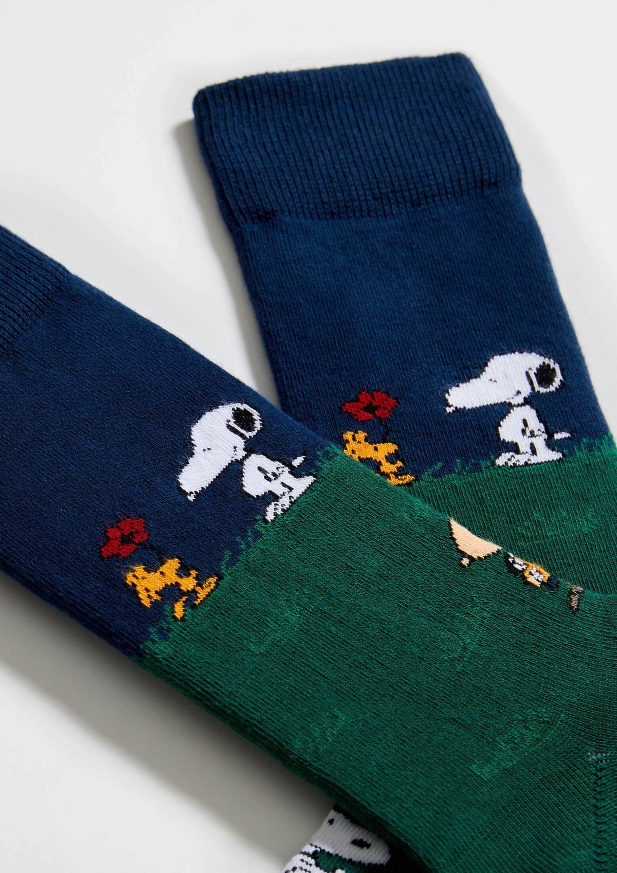 be socks unisexe chaussettes en coton bio snoopy et ses amis vert et bleu marine
