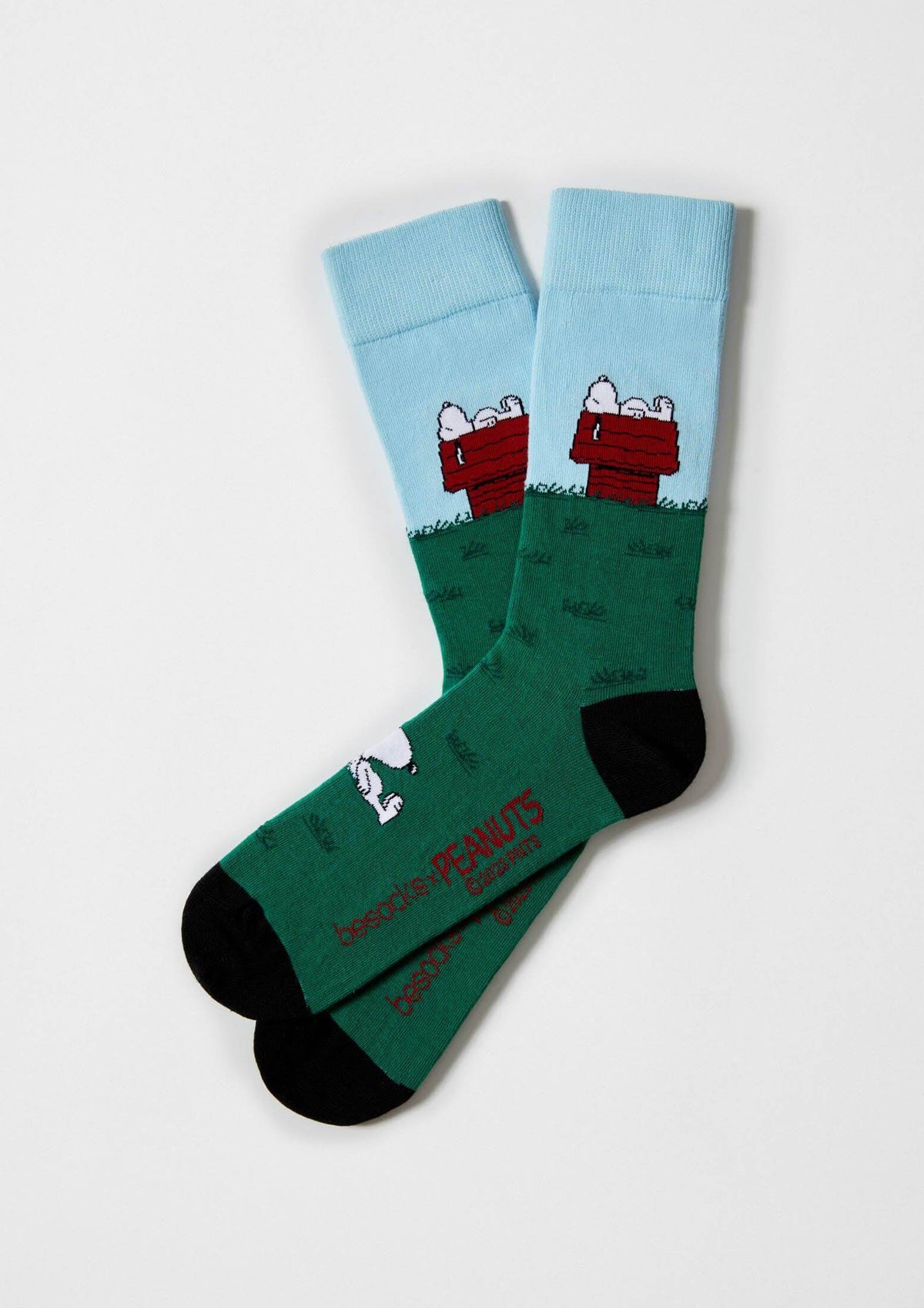 be socks unisexe chaussettes en coton bio snoopy sur sa maison vert et bleu ciel