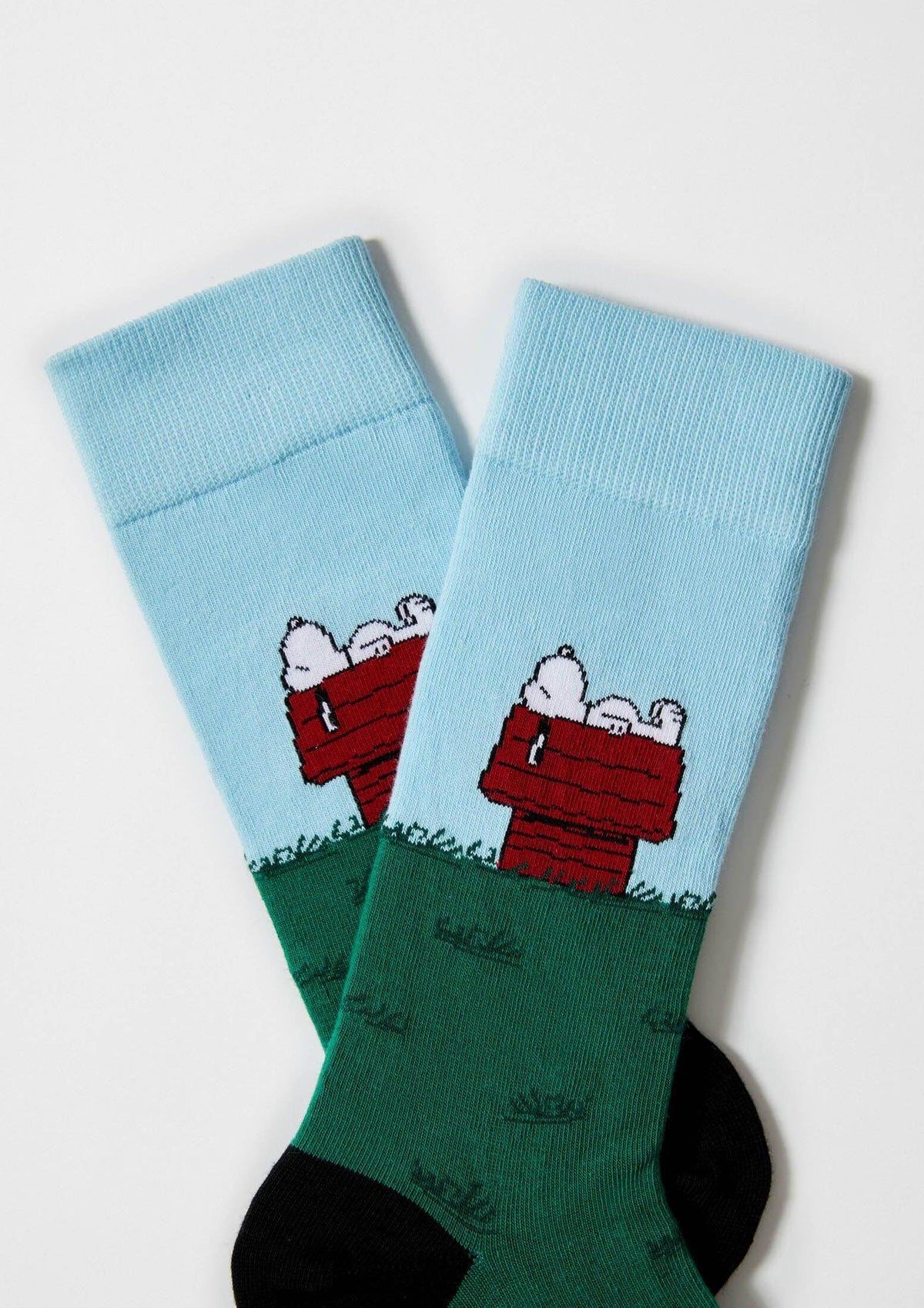be socks unisexe chaussettes en coton bio snoopy sur sa maison vert et bleu ciel
