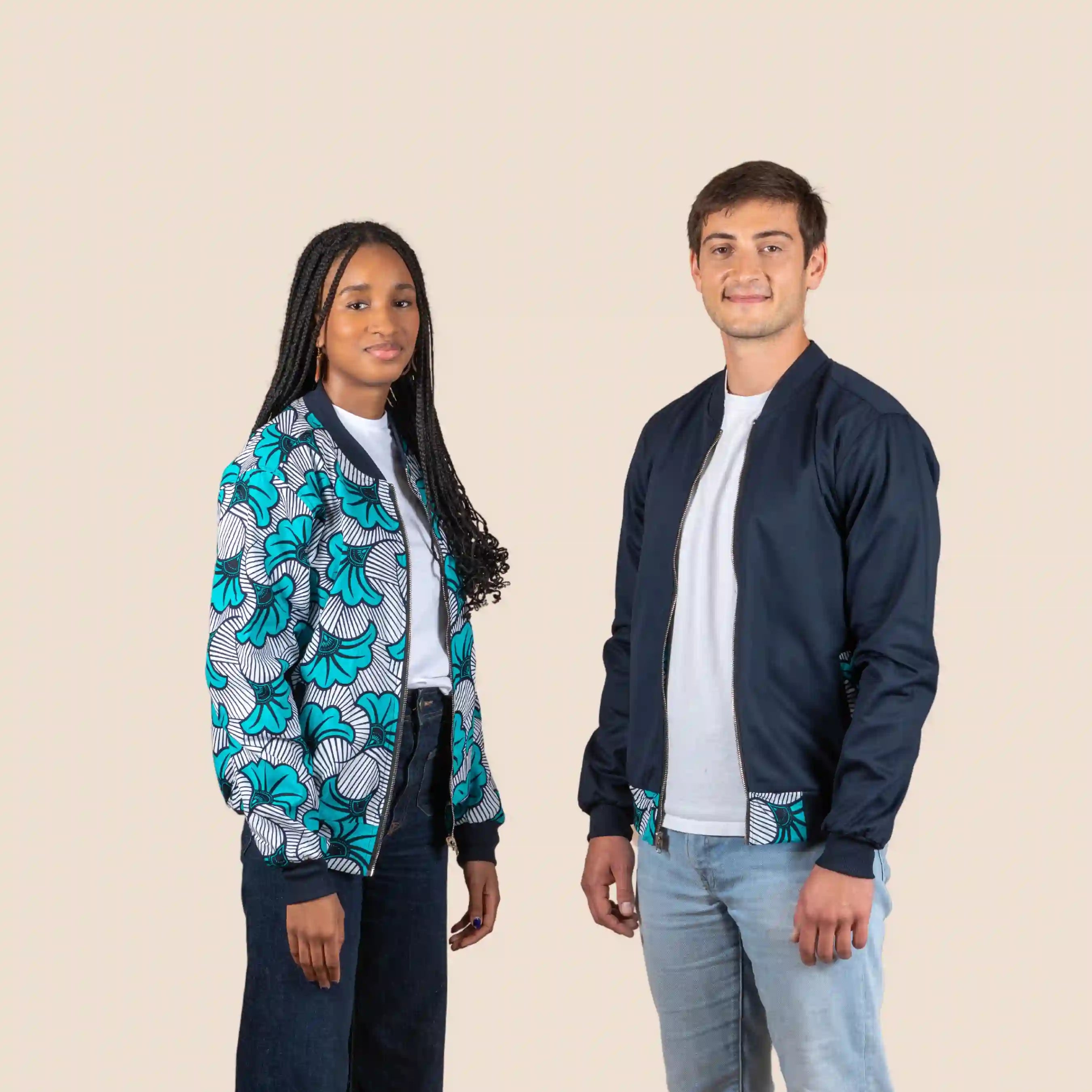 bombers rversible en coton et wax de coton loumpoul turquoise  bleu turquoise et blanc le petit dakarois unisexe bombers coton wax loumpoul turquoise l armoire poethique 1