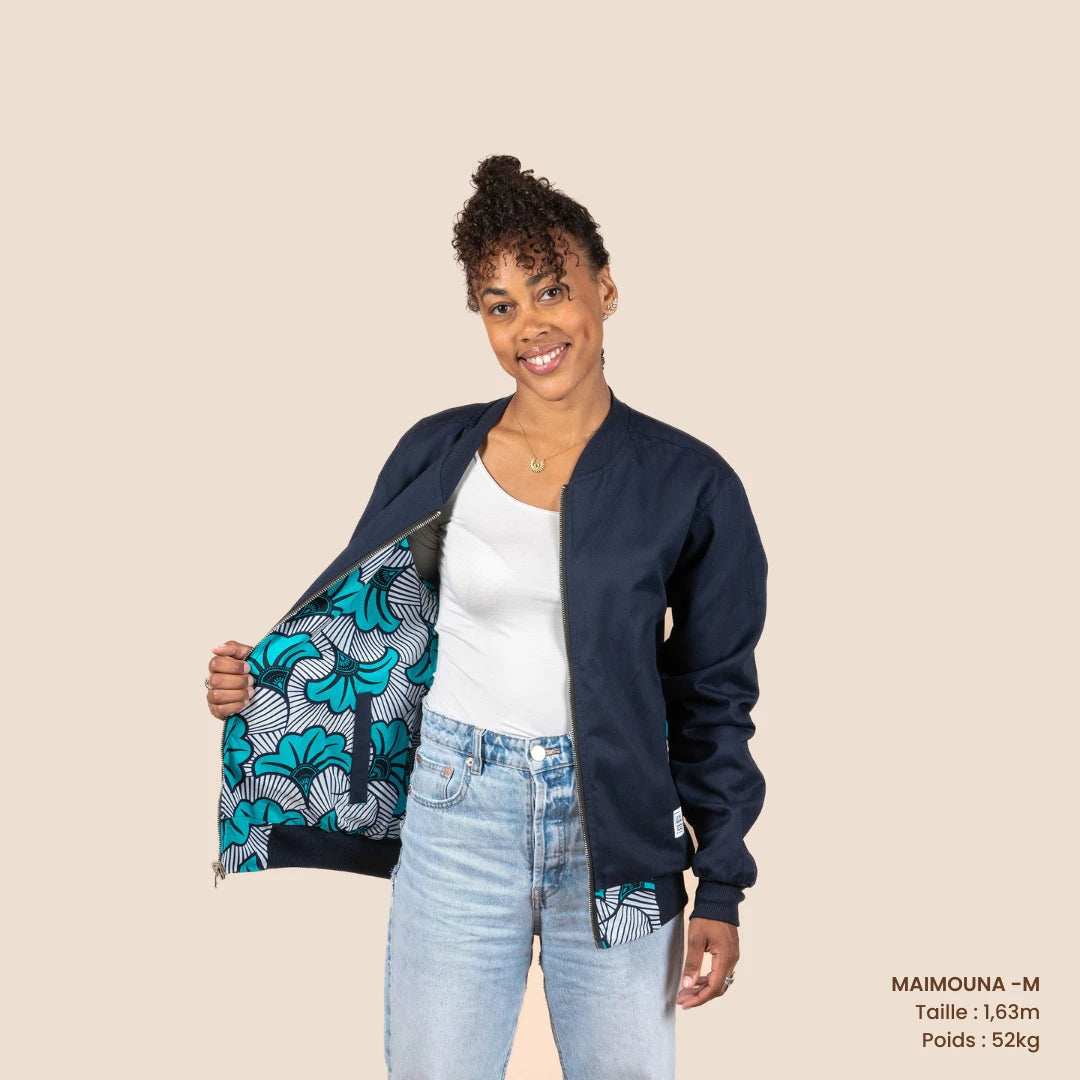 bombers rversible en coton et wax de coton loumpoul turquoise  bleu turquoise et blanc le petit dakarois unisexe bombers coton wax loumpoul turquoise l armoire poethique 7