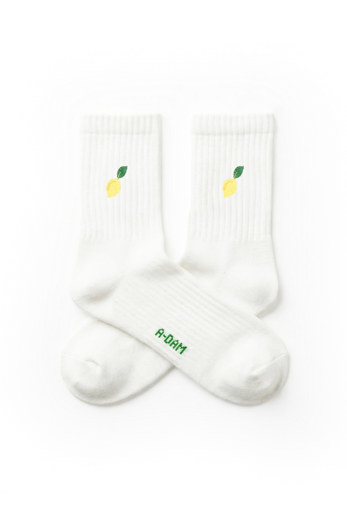 chaussettes quarter crew en coton bio broderie citron  blanc a dam homme chaussettes citron coton bio blanc l armoire poethique 1
