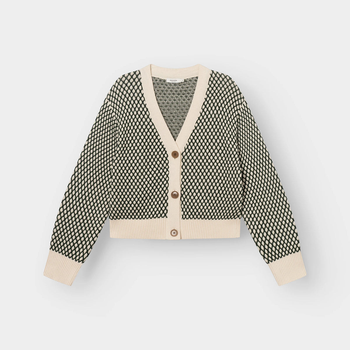 dedicated femme cardigan en coton bio kanan bubble creme et vert fonce l armoire