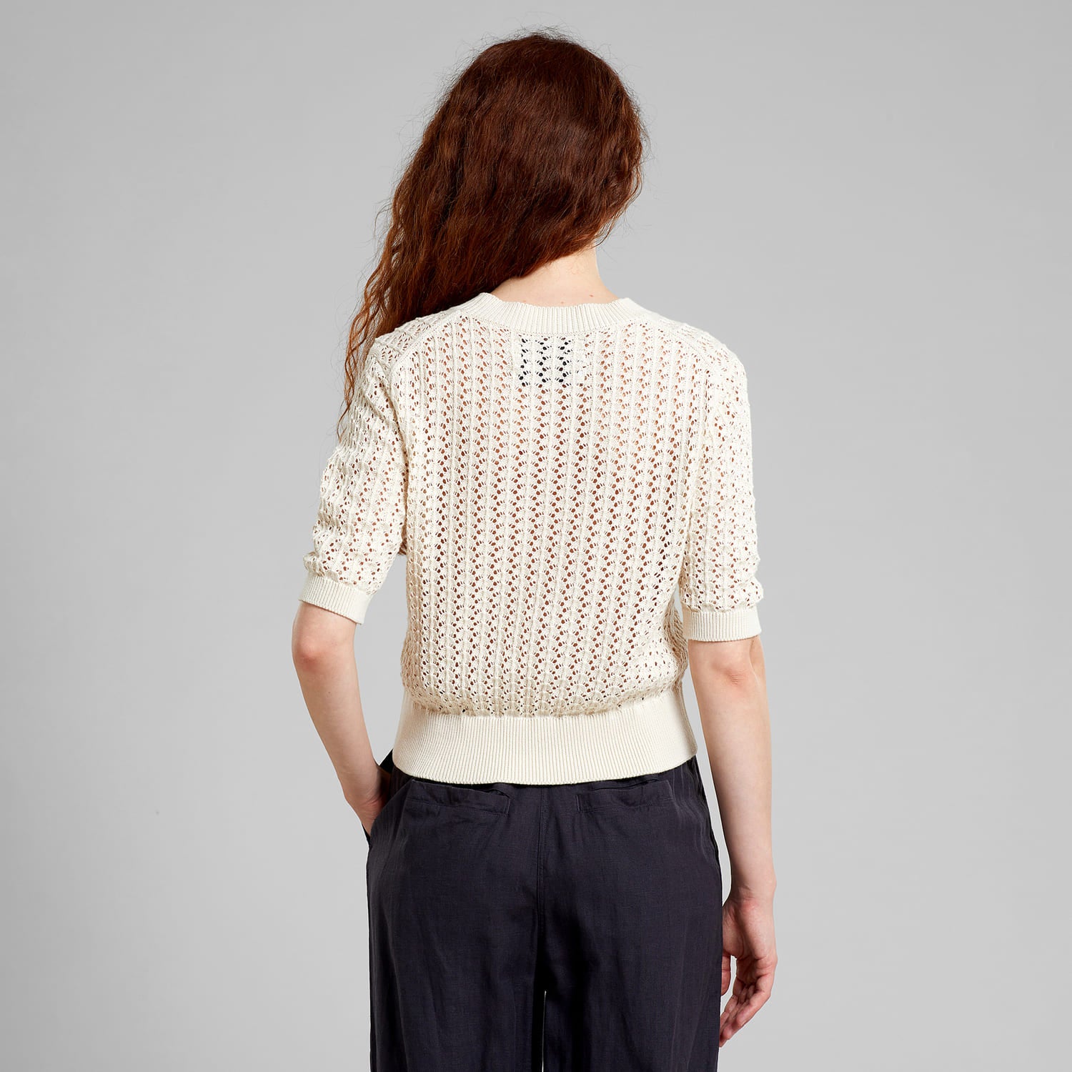 Pull crochet en coton bio · crème - knitted t-shirt flen crochet vanilla white