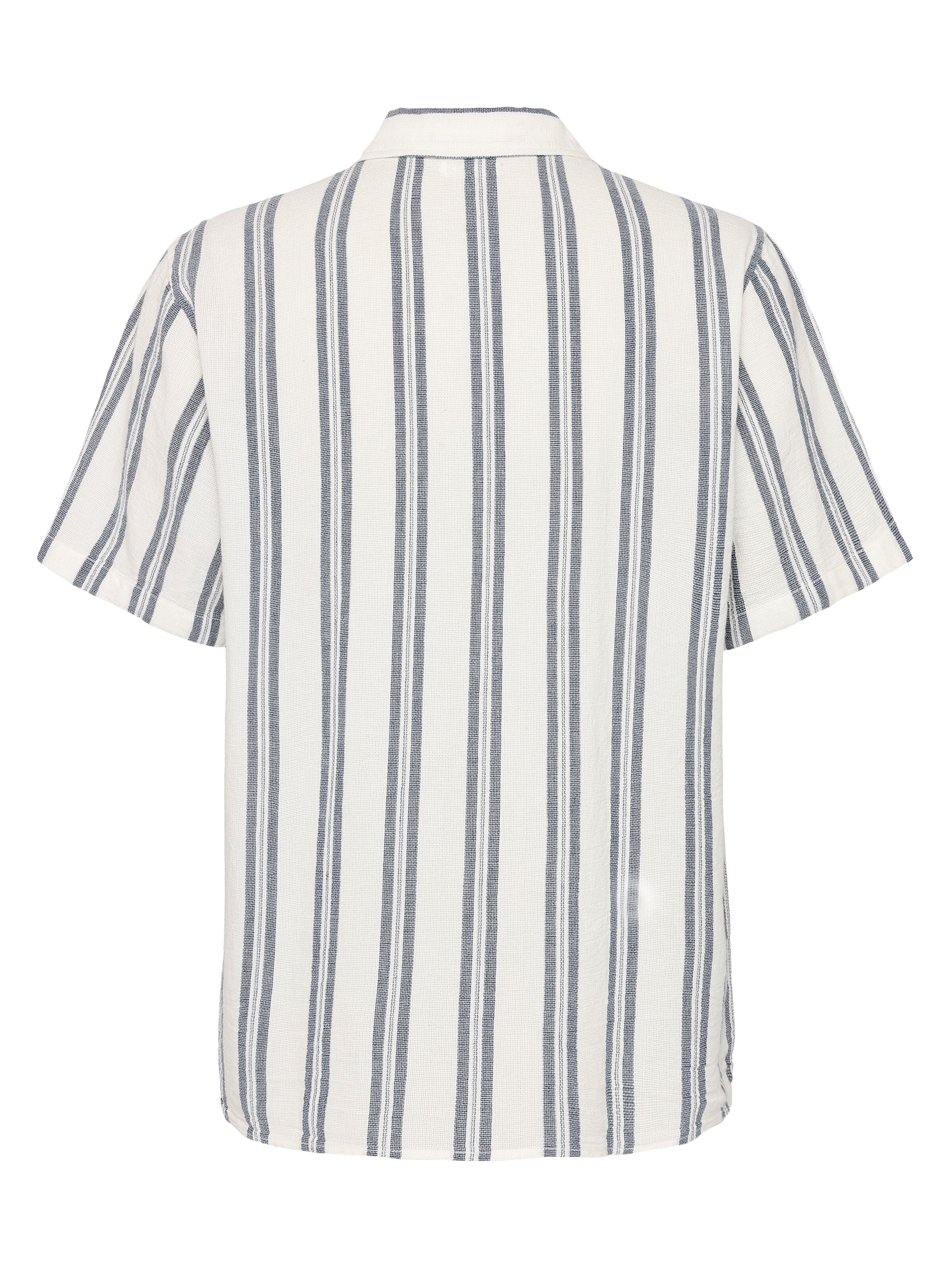 knowledge cotton apparel homme chemise box short sleeve striped coton bio bleu l armoire poethique  1 