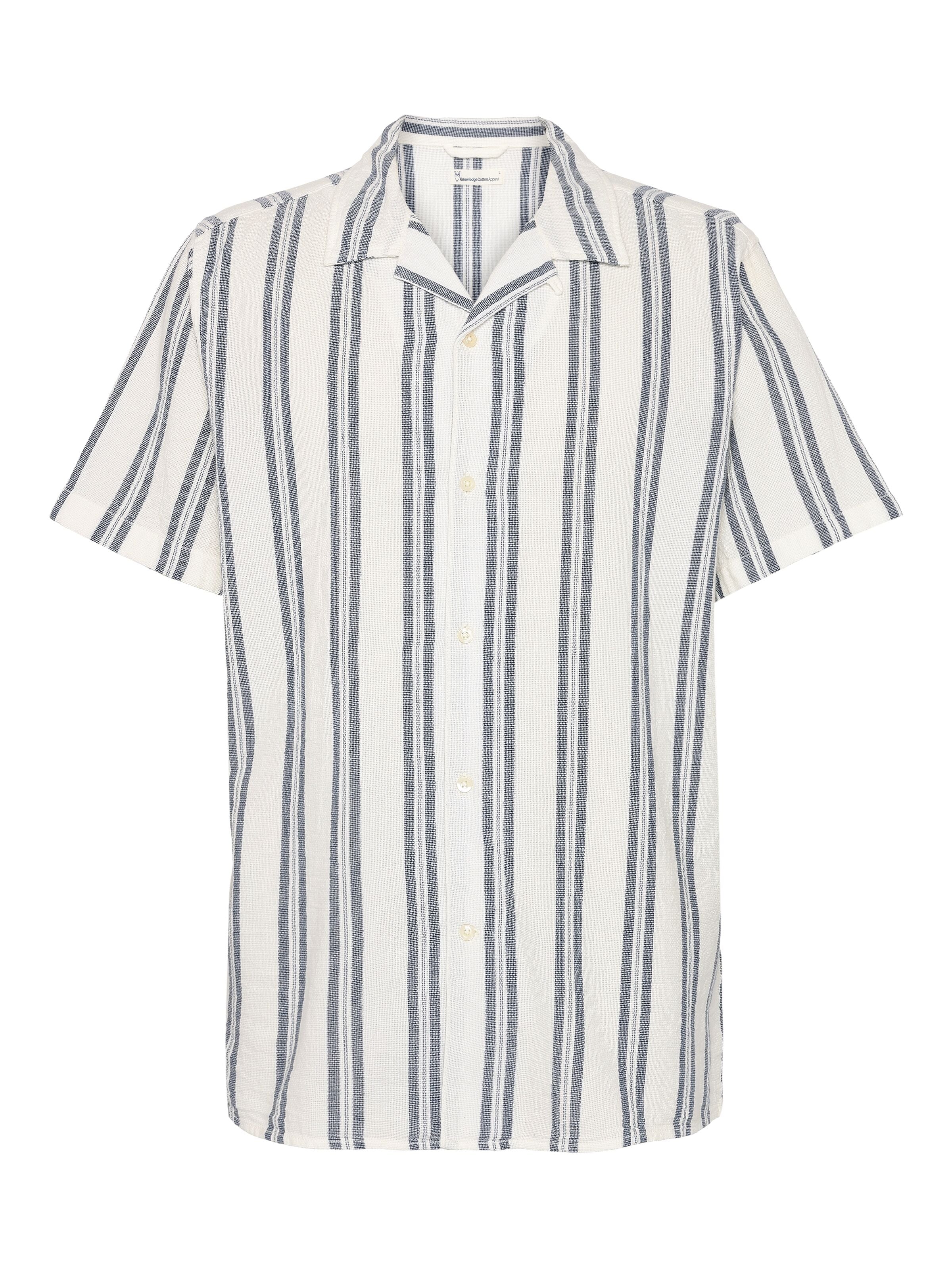 knowledge cotton apparel homme chemise box short sleeve striped coton bio bleu l armoire poethique  2 