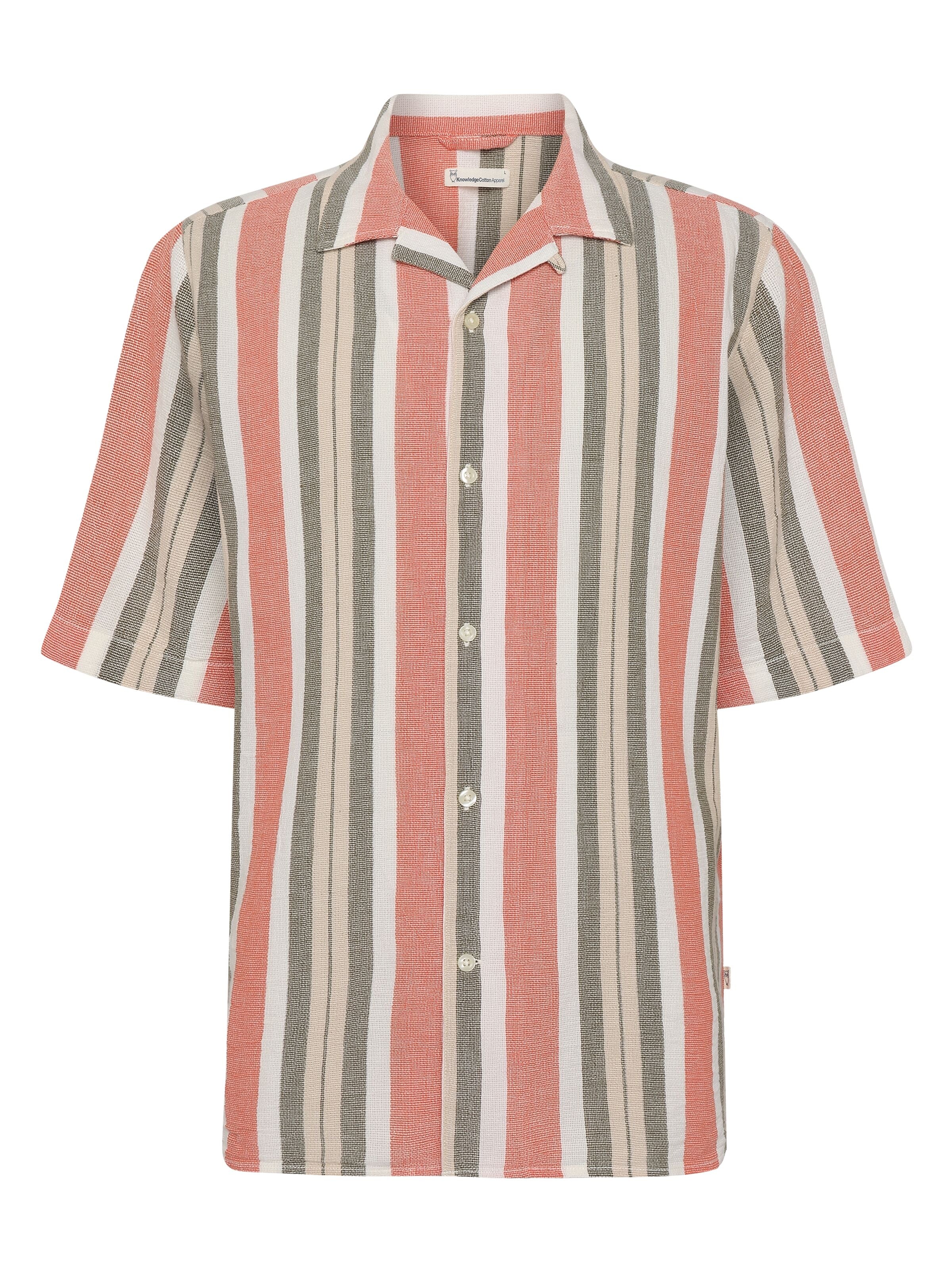 knowledge cotton apparel homme chemise box short sleeve striped coton bio vert l armoire poethique  2 