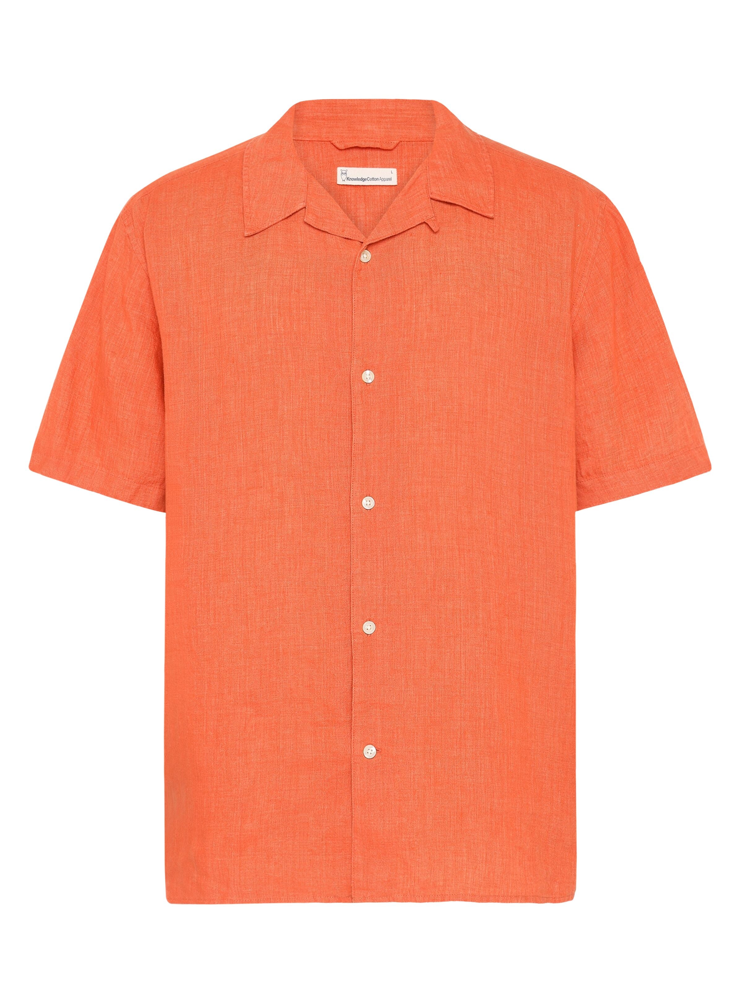 knowledge cotton apparel homme chemise box short sleeves lin bio orange l armoire poethique  2 